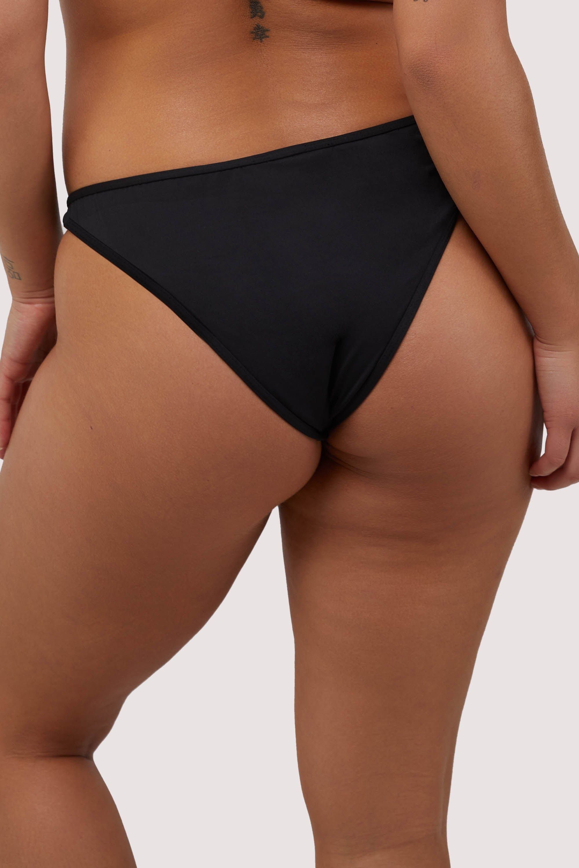 Wolf & Whistle Eloise Black Mid-Rise Bikini Bottoms With Nude Mesh Inserts