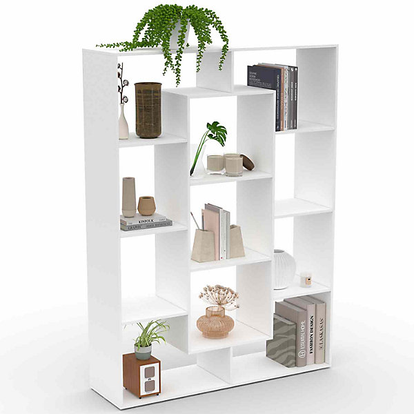 Etagère bibliothèque COLETTE avec 11 compartiments blanc 143 cm