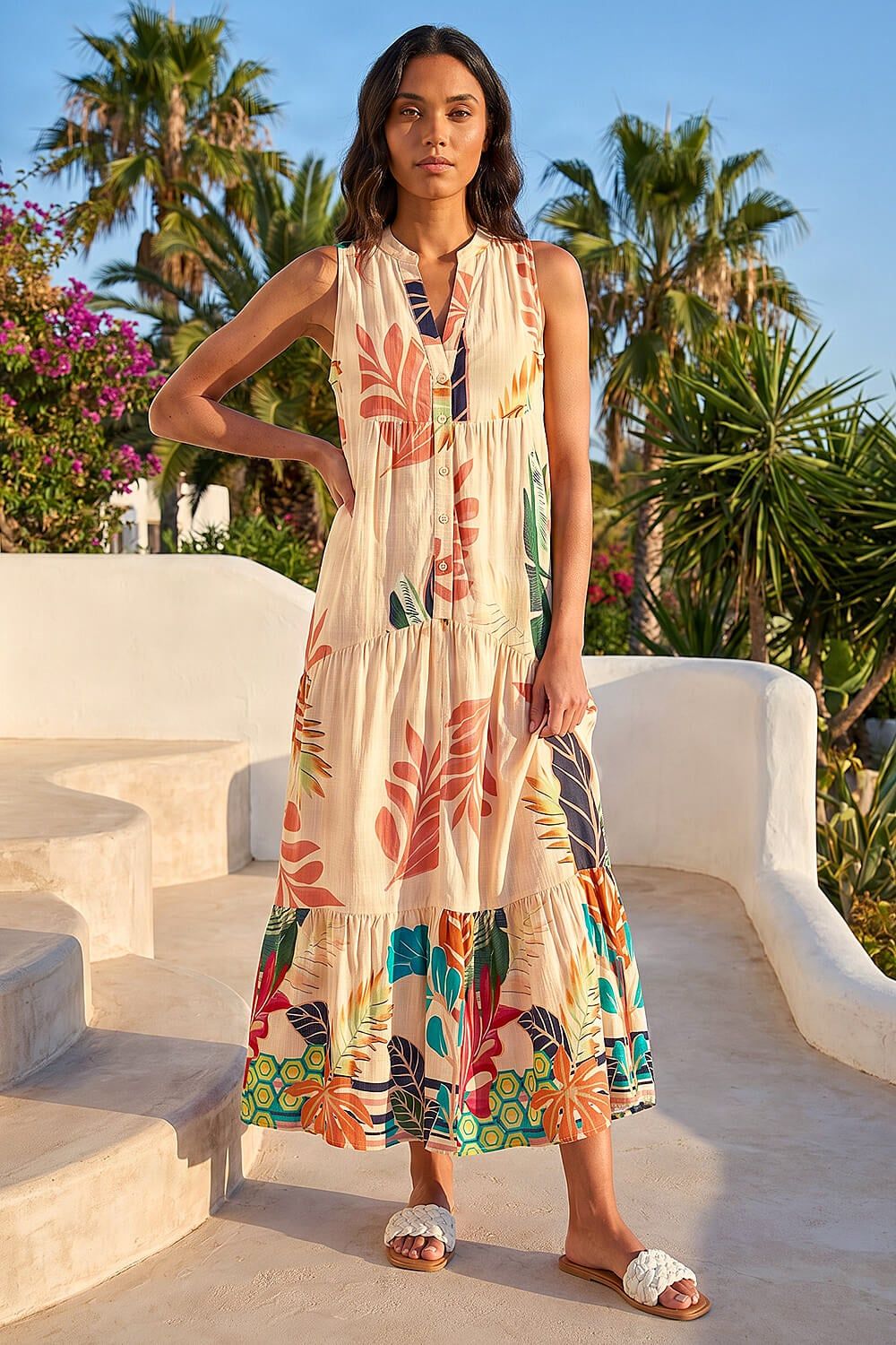 Roman Floral Print Smock Maxi Dress