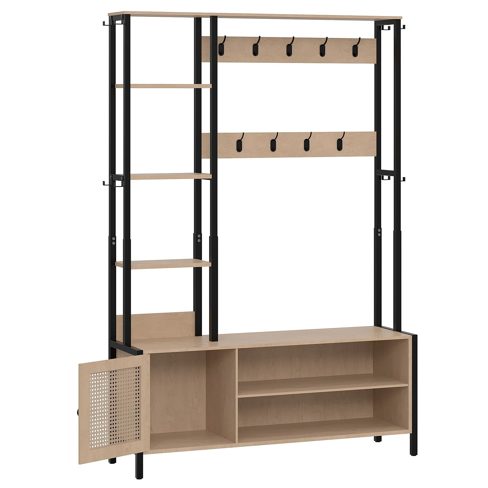 VECELO Hall Tree for Entryway, Coat Rack with Bench Shoe Storage, 5-in-1 Entryway Bench Coat Rack with 9 Hooks