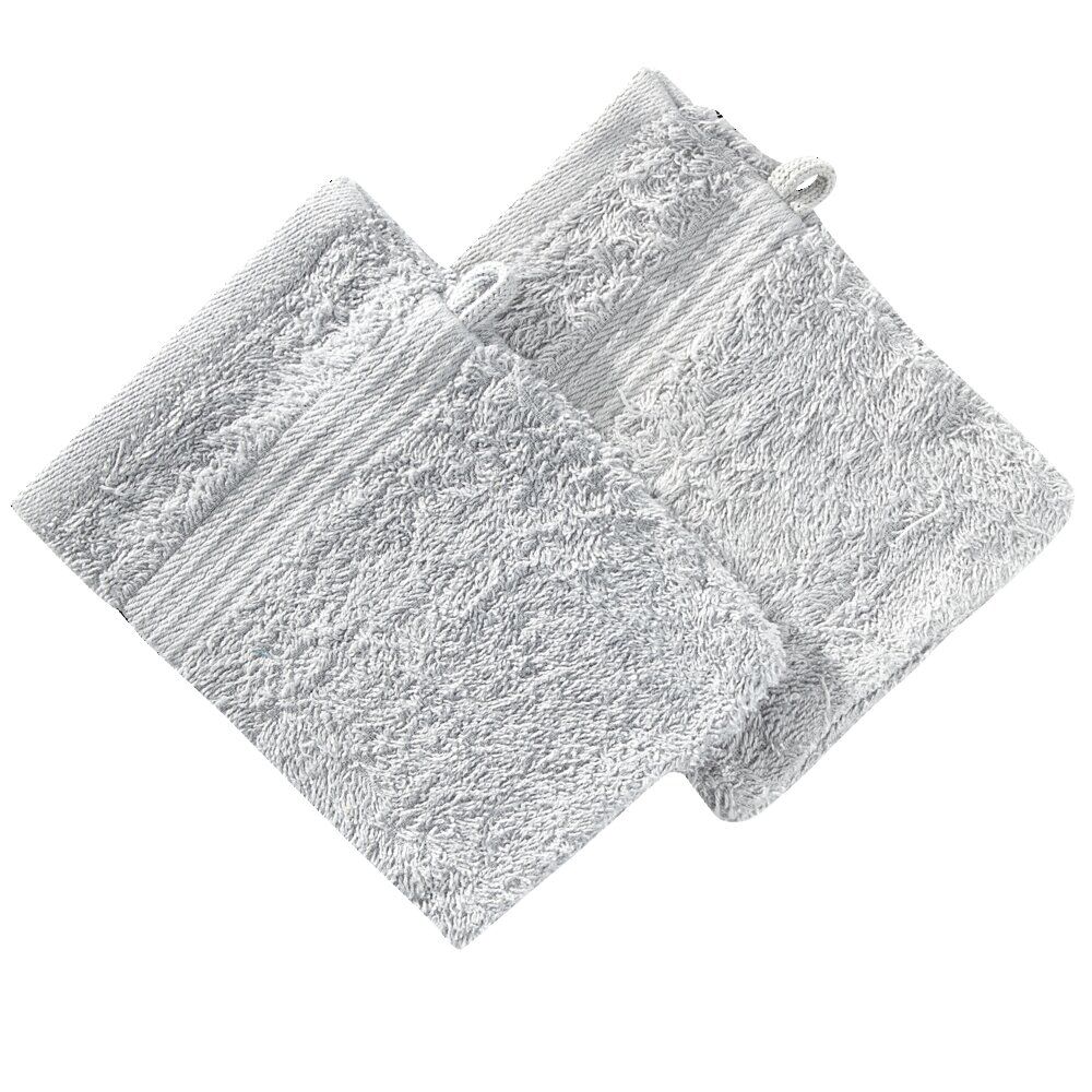 Gant de toilette x2 coton gris clair 16x21cm