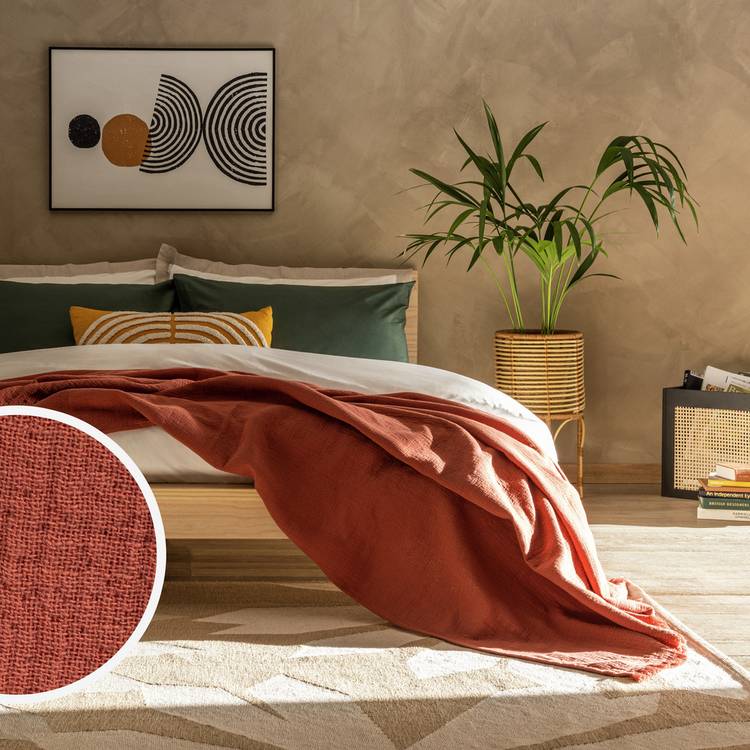 Habitat Cotton Plain Textured Throw - Terracotta - 150x200cm