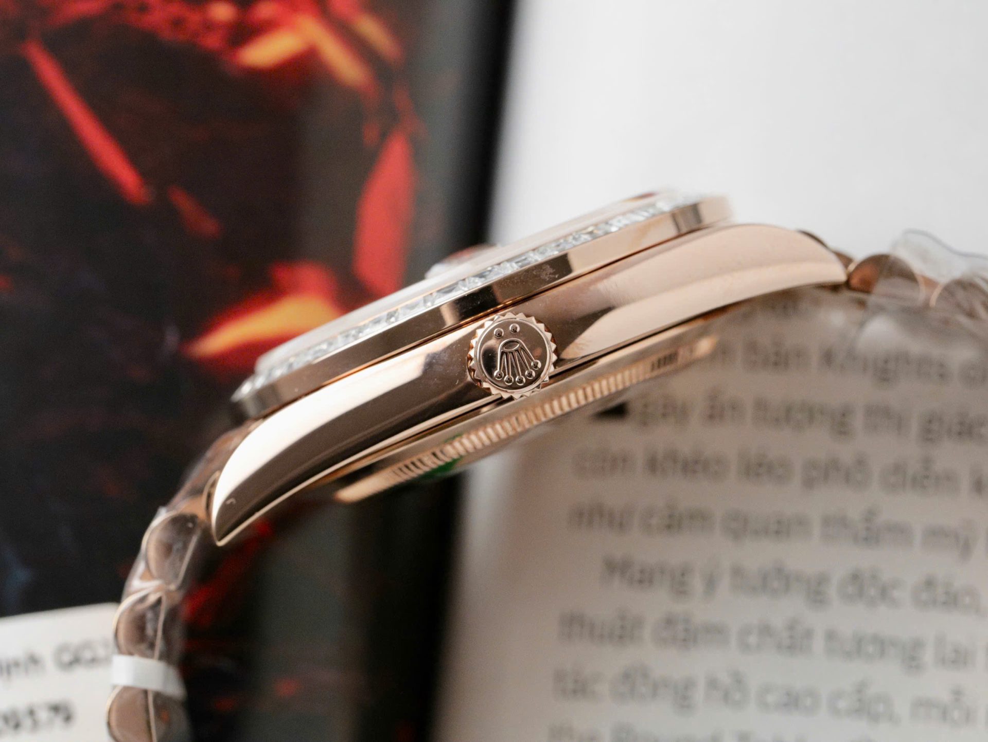 Rolex Day-Date RG Plated Diamond Dial Baguette Diamond 40mm Super Clone