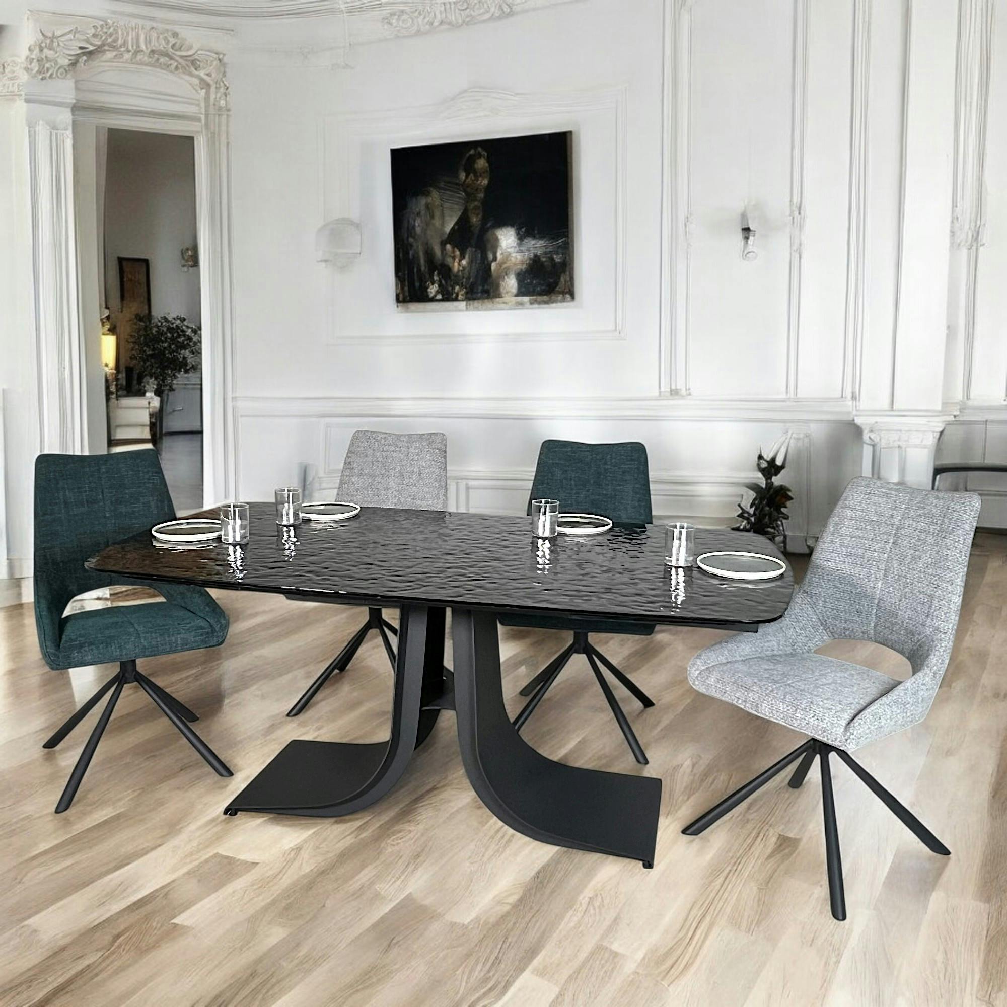 Table en verre ondulé noir extensible 180-260 cm LIGURIE