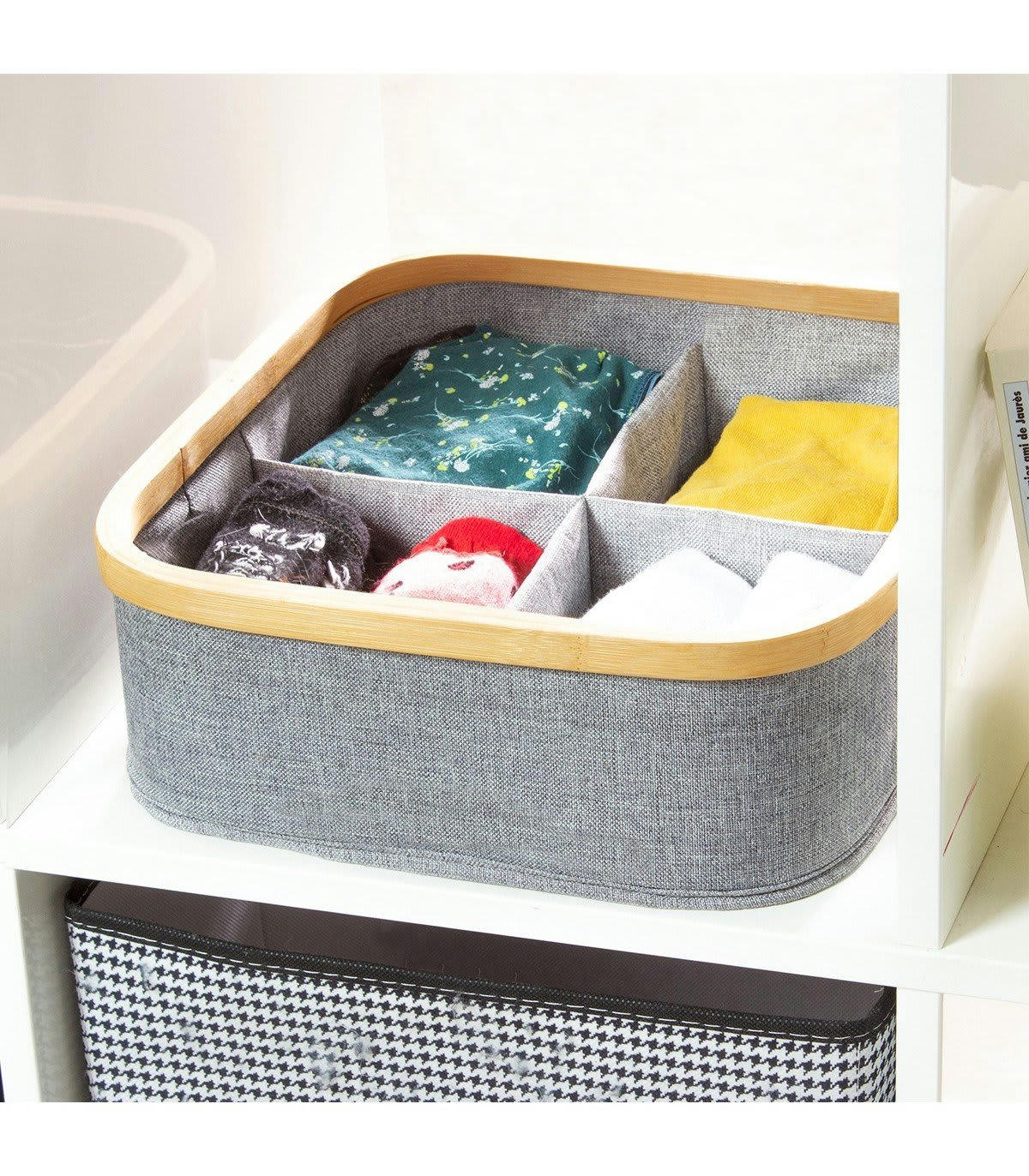 - Panier cadre bambou 4 compartiments - Gris