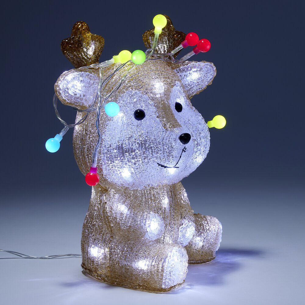 Renne de No&euml;l bébé lumineux 40LED guirlande acrylique multicolore H26cm