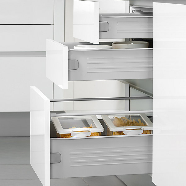 Emuca Lot de 10 tiroirs de cuisine Ultrabox, hauteur 118mm, profondeur 400mm, Acier, Gris métallisé