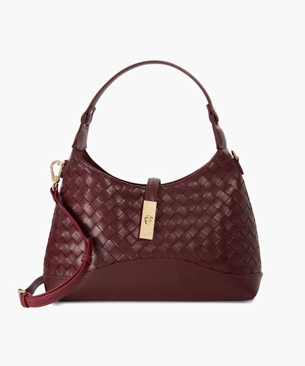 Dorset Burgundy - Woven Turn Lock Shoulder Bag