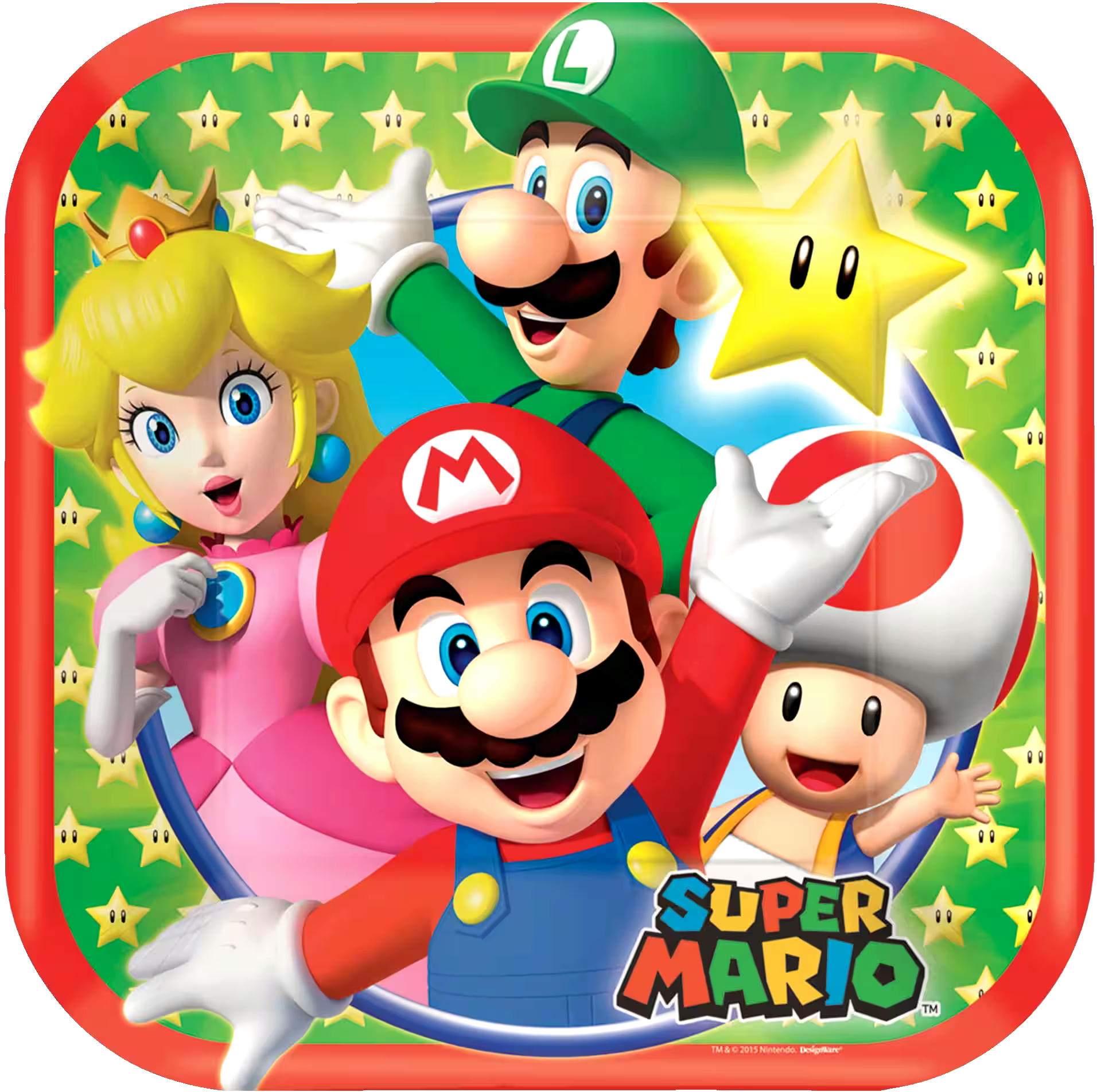 Nintendo Super Mario Bros Round Paper Disposable Dessert Plates, Blue/Green, 7-in, 8-pk, for Birthday Party
