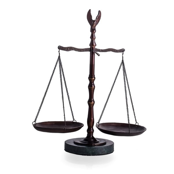 12 1/2" Bronze Finished Scale with Eagle Finial on Green Marble Base.