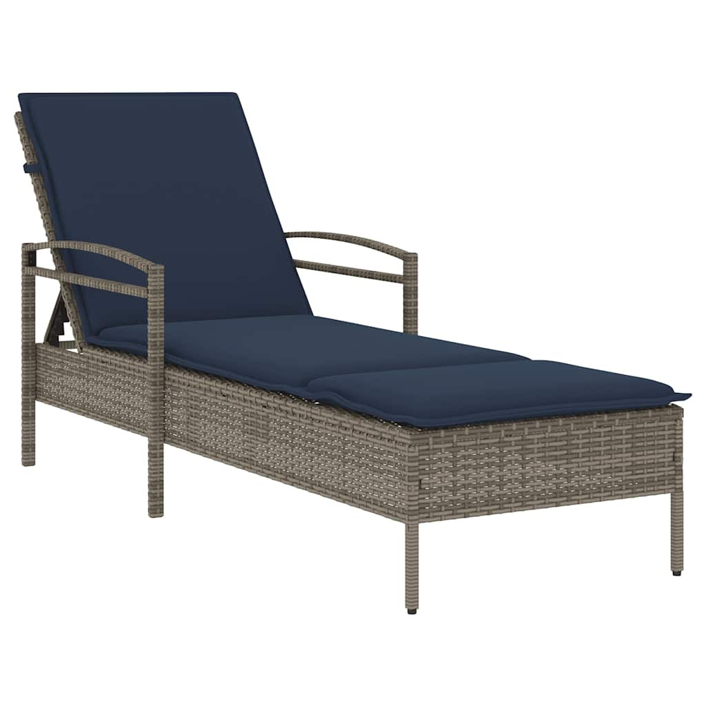Leżak z poduszką Szary 63x200x81 cm Polirattan