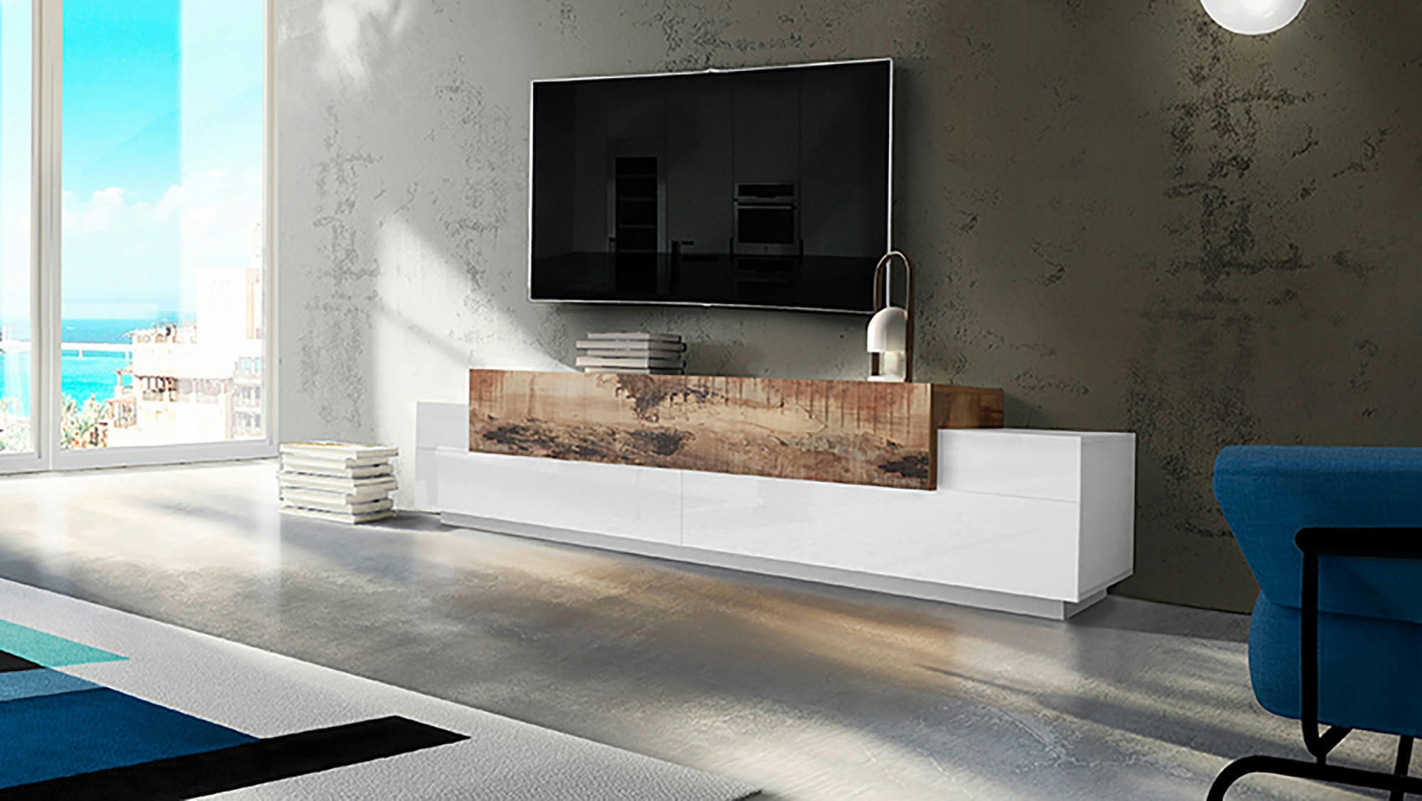 - Meuble tv de salon effet bois blanc