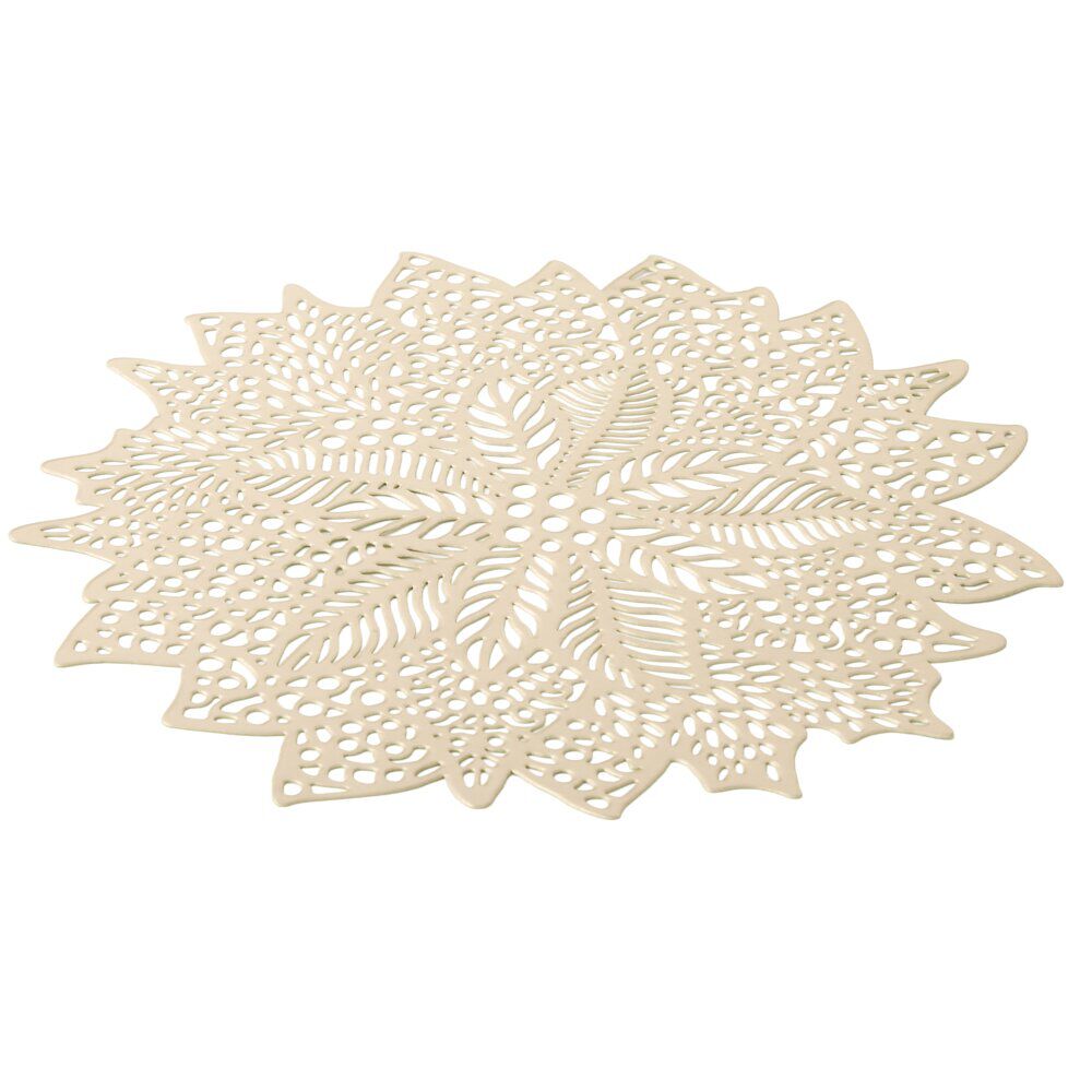 Set de table ajouré motif végétal No&euml;l PVC Ø40 cm jaune doré