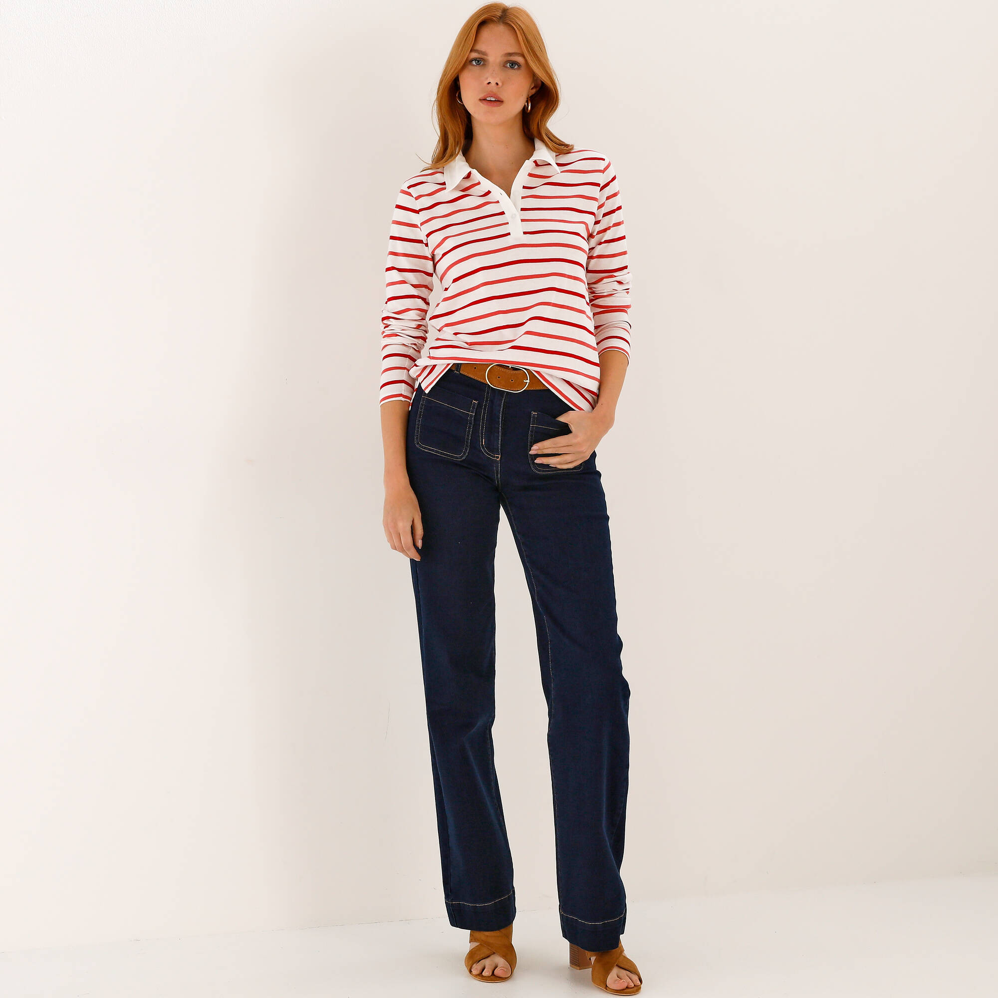 T-shirt rayé col polo, maille jersey