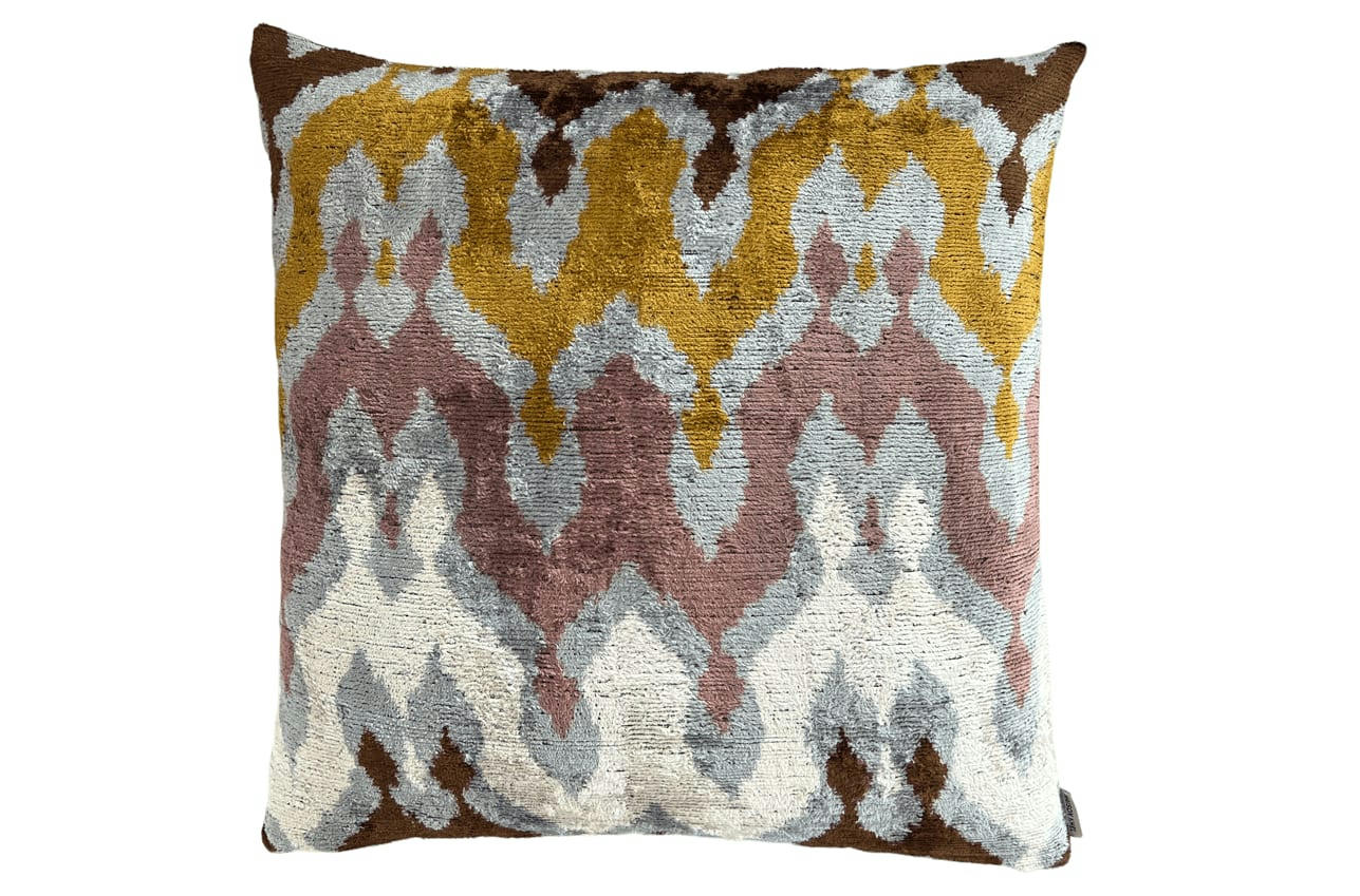 - Housse de coussin velours soie ikat  50x50 multicouleur
