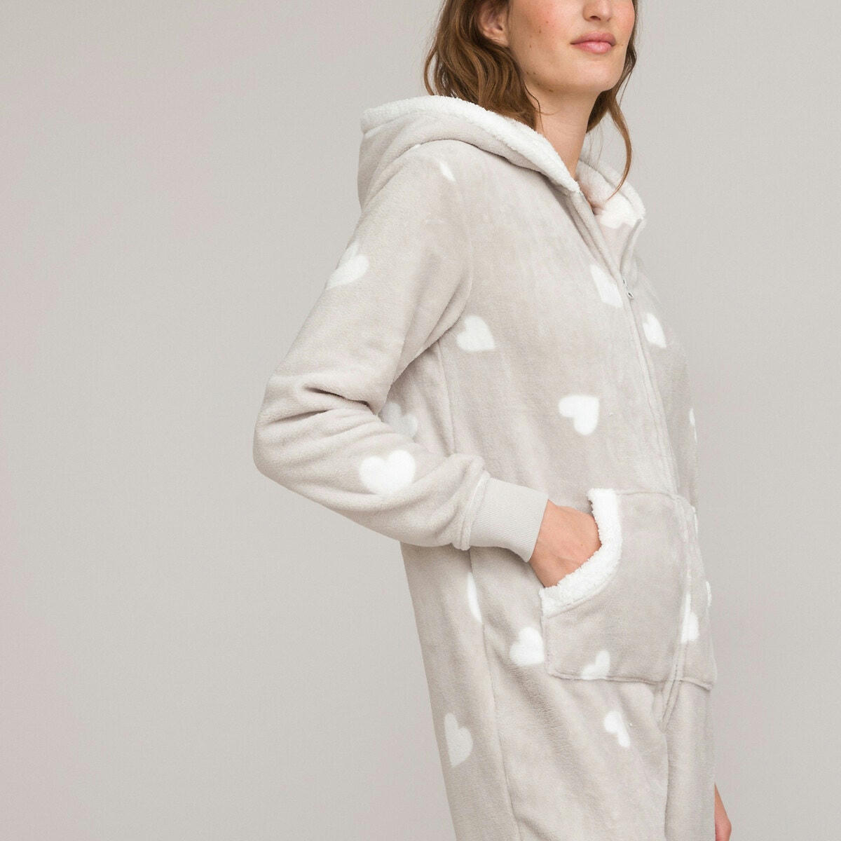 Combinaison-pantalon maille polaire, motif cœurs