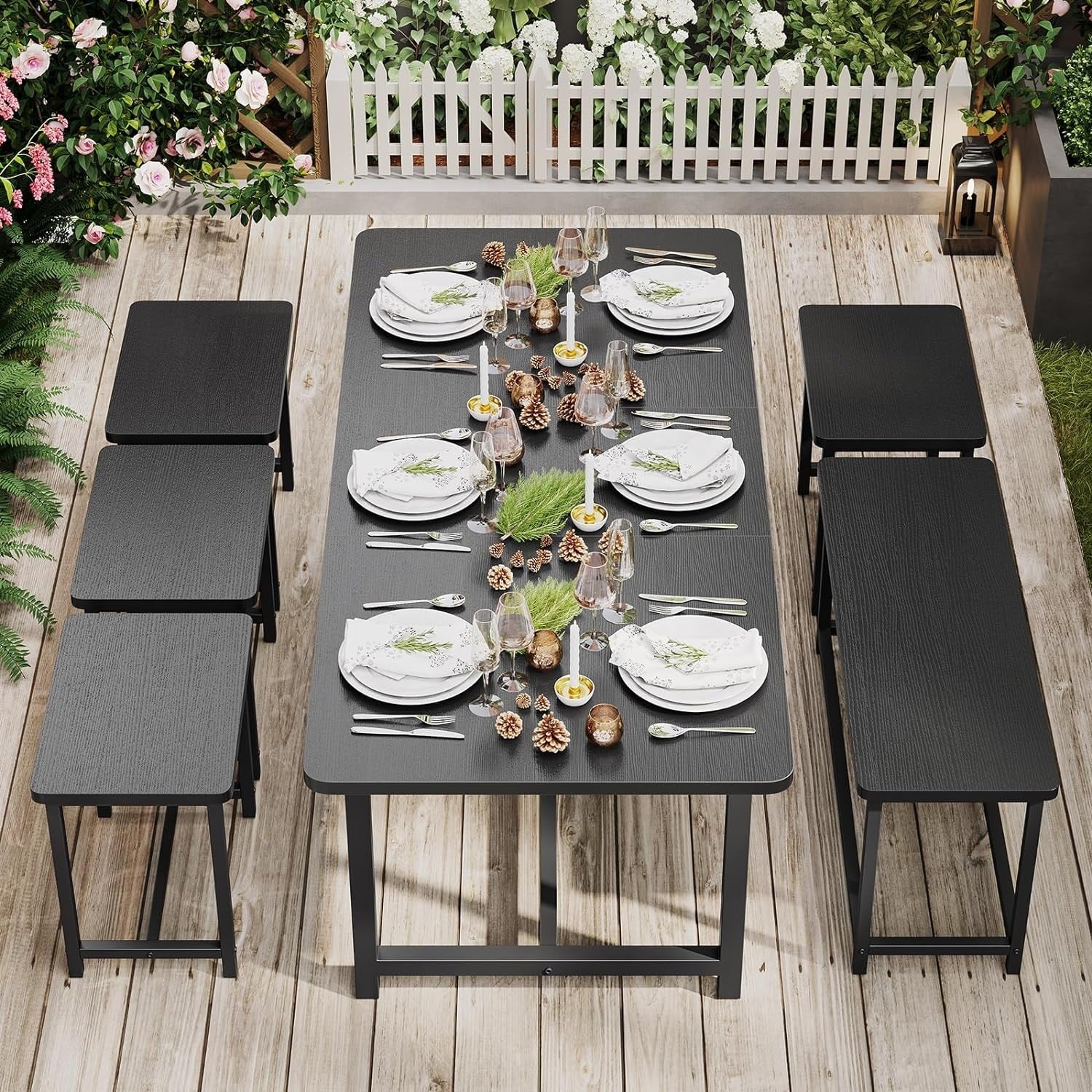 6-Piece Dining Table Set for 4-6 People 63 Extendable Kitchen Table