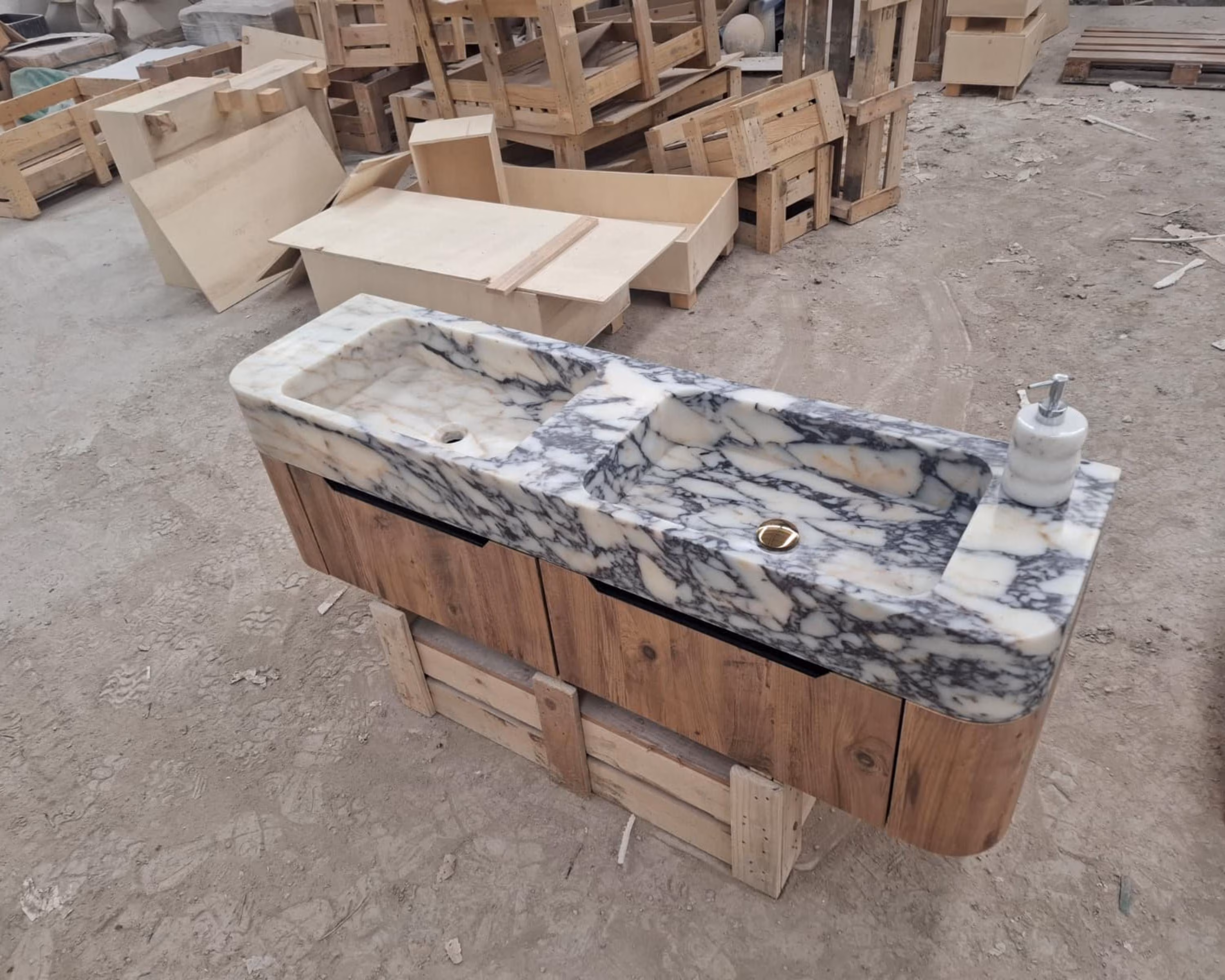 Calacatta viola Marble Bathroom Sink – Wall Mounted Vanity with Drawers