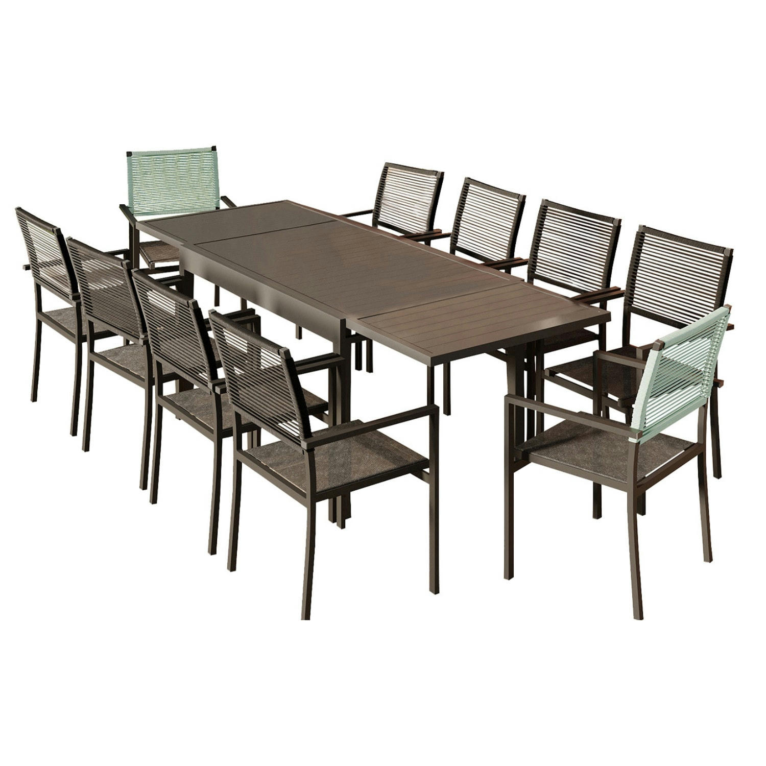 YERAZ - Ensemble de jardin 10 places extensible aluminium anthracite vert eau