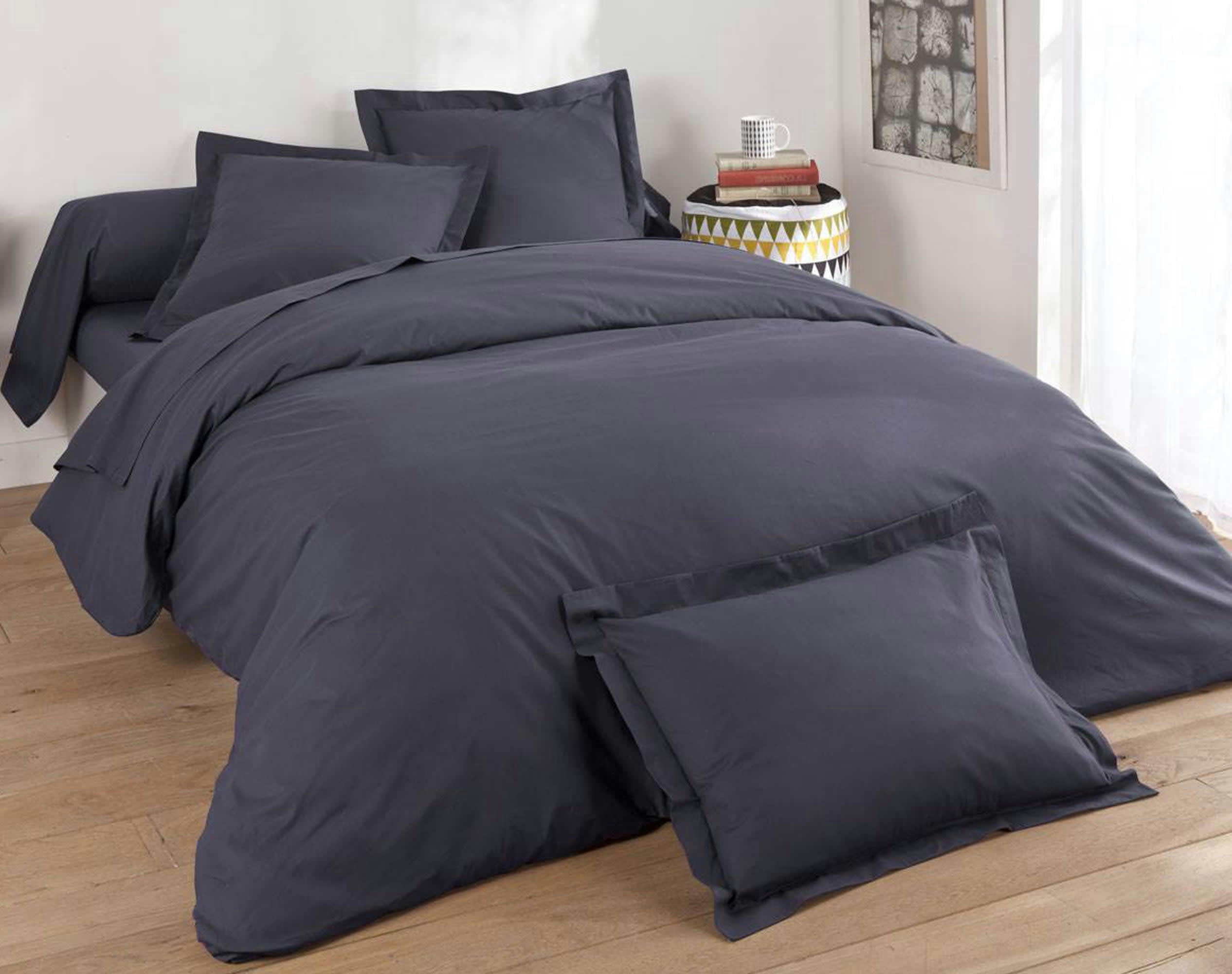 COTON - Housse de couette 200x200 gris souris en coton