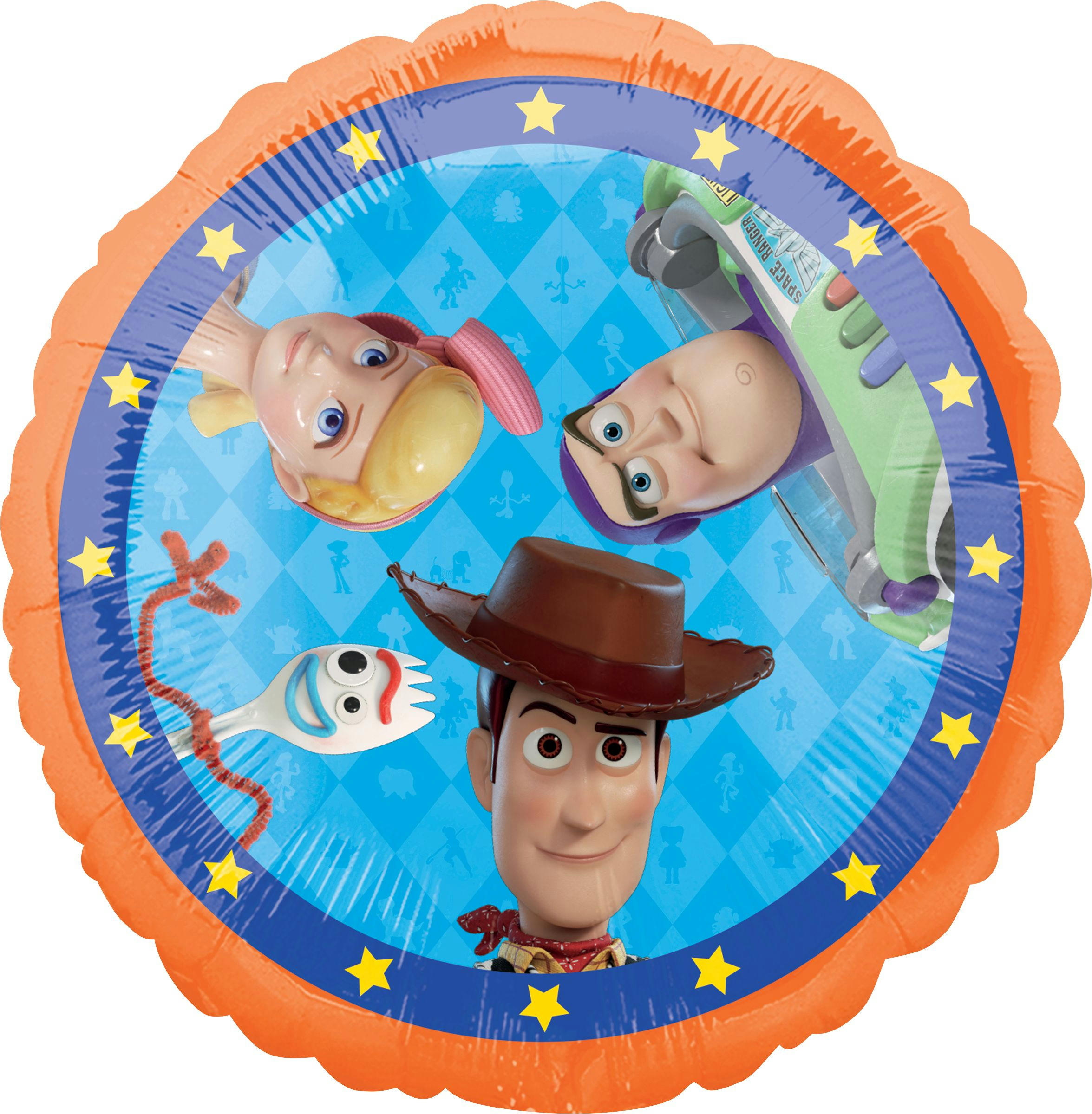 Disney Pixar Toy Story Woody/Buzz/Forky/Jessie Round Satin Foil Balloon, Blue, 17-in, Helium Inflation & Ribbon Included for Birthday Party