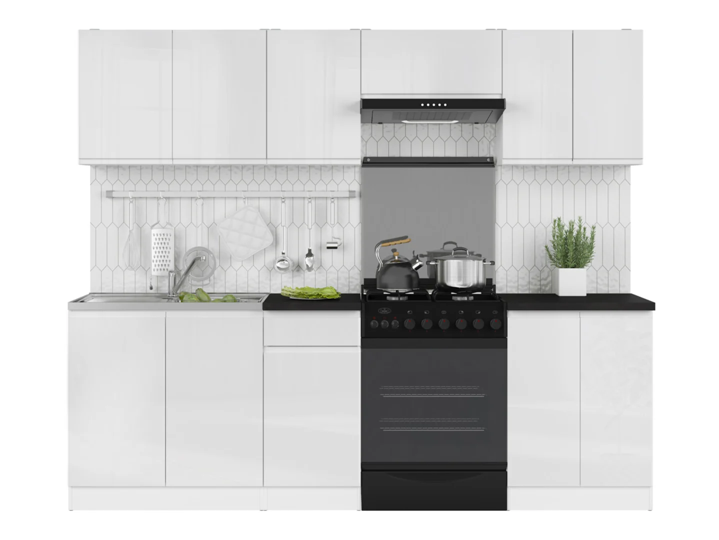 Komplet kuchenny Junona Line 240 cm biały połysk bez blatu