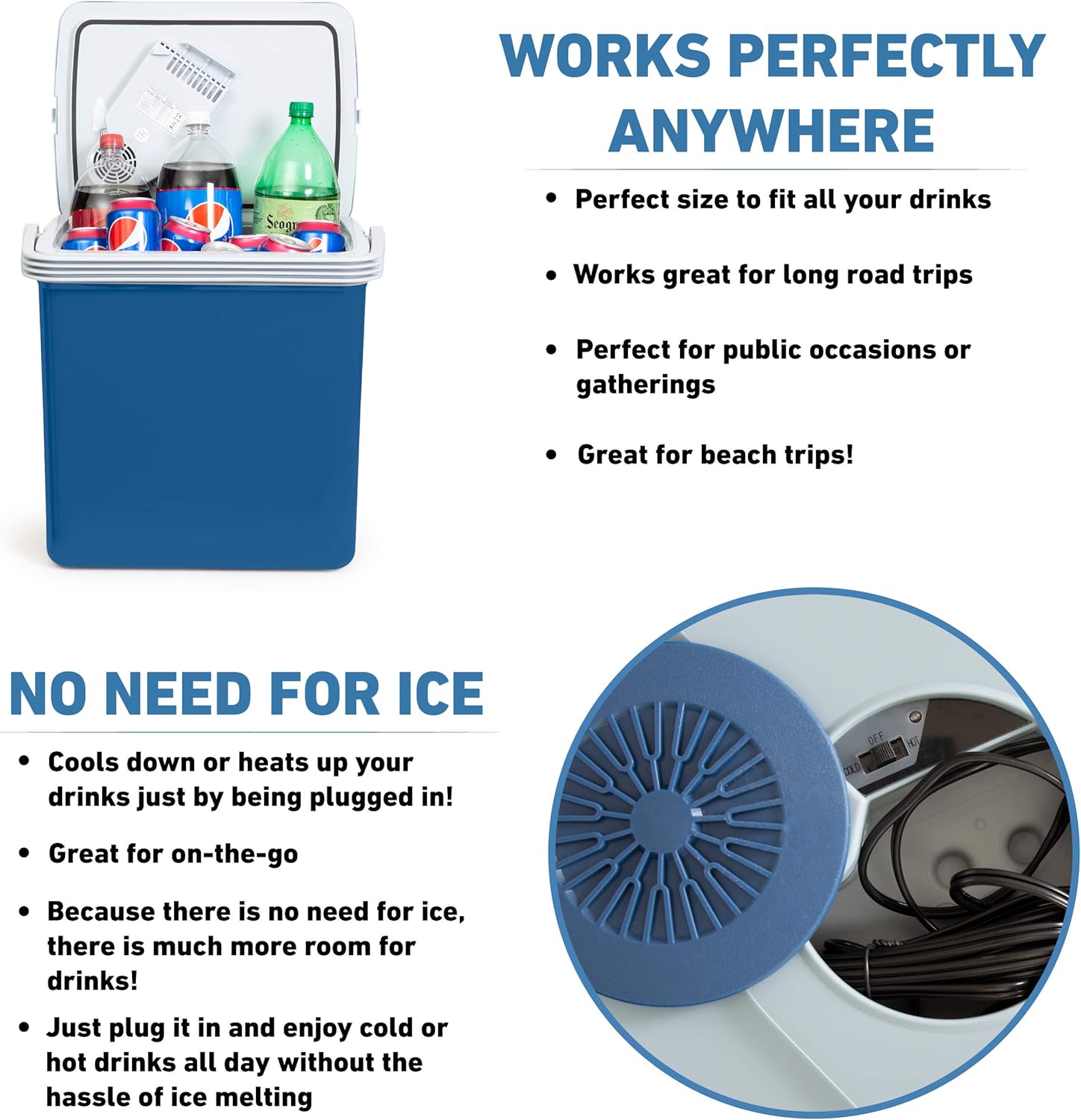 K-Box Electric Cooler and Warmer 34 Qt – Portable Dual-Power 12V Car & 110V Home Unit – Keeps Food & Drinks Hot or Cold – Compact Travel Fridge for Road Trips, Camping, Beach & Tailgating