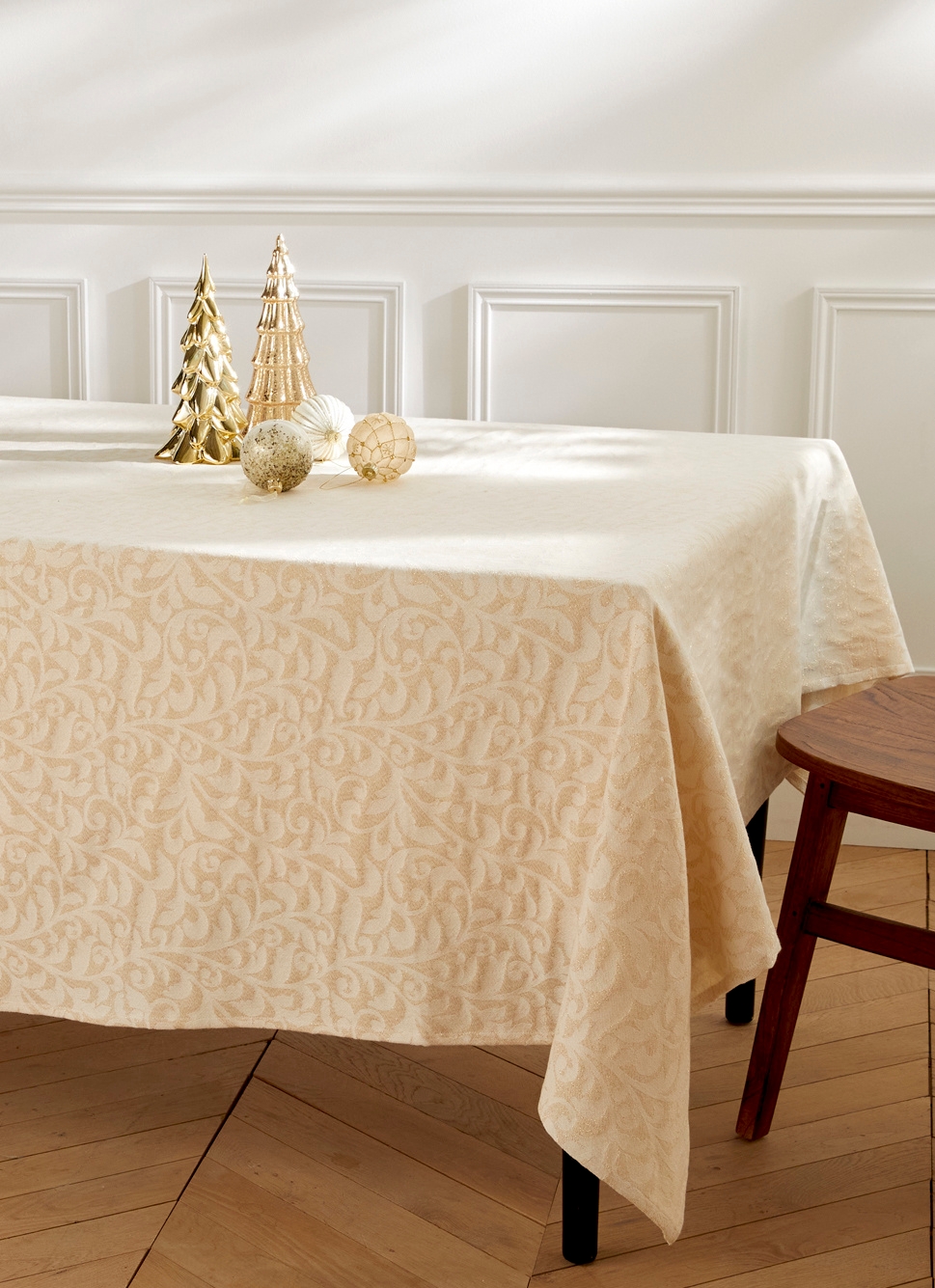 NAPPE JACQUARD BRILLANT EN COTON ECRU