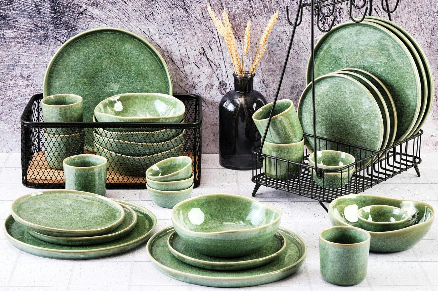 MAGMA - Set vaisselle 30 pièces en grès vert