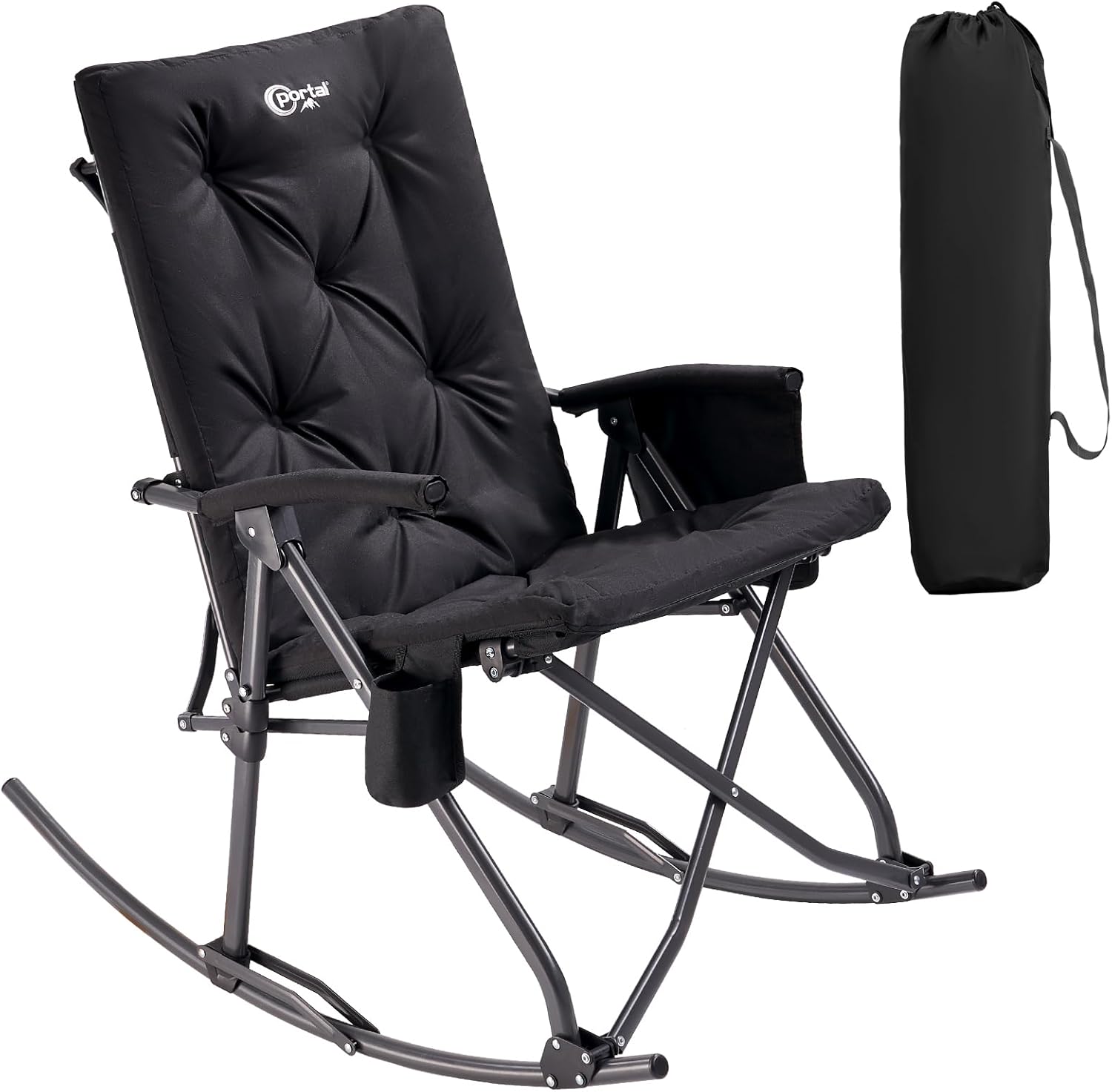 Portal Folding Rocking Camping Chair Outdoor - Thick Padded Rocking Recliner Chair Portable Camping Rocker for Patio Front Porch Backyard Lawn Living Room, Supports 400 LBS