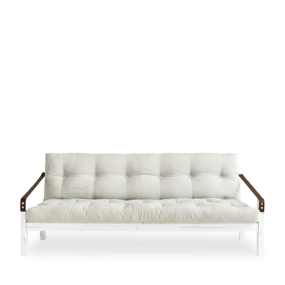 POETRY - Canapé convertible en bois blanc et tissu ecru 2 places