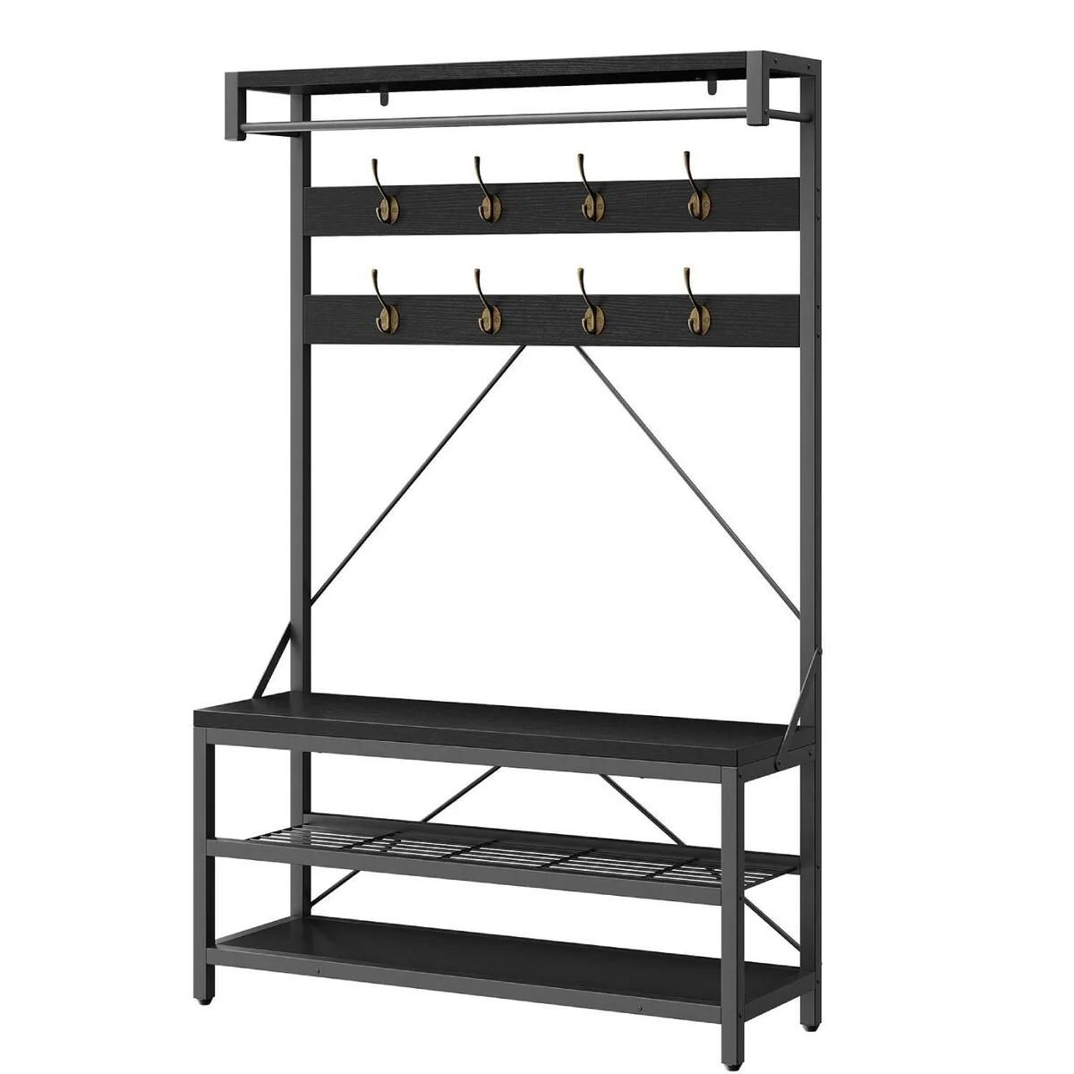 Modern Shoe Bench with Hall tree, storage shelves