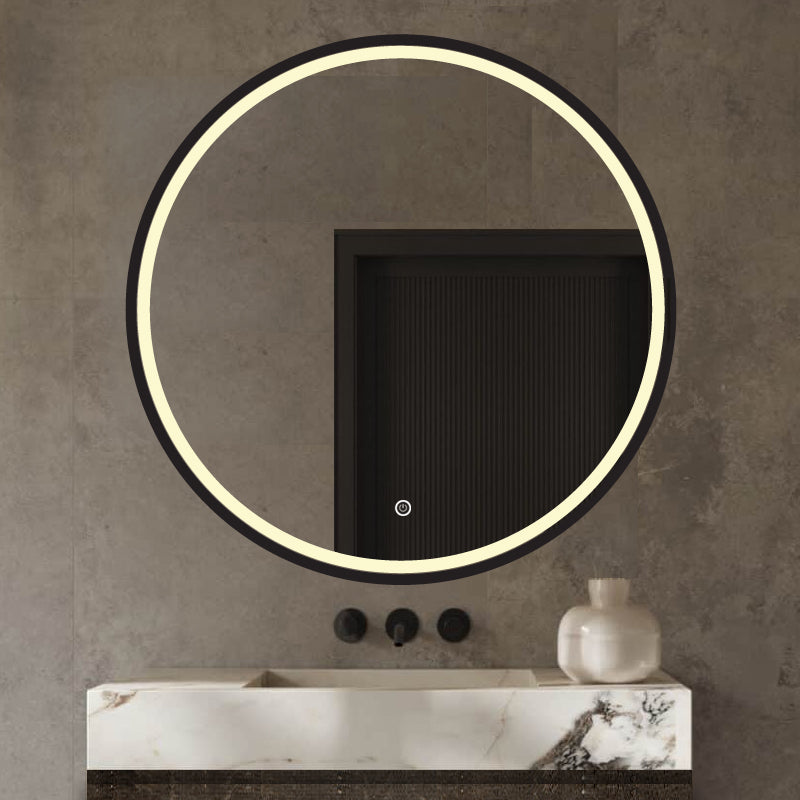 Vtw Living - Badkamerspiegel Rond 80 cm Zwarte Rand met Verlichting