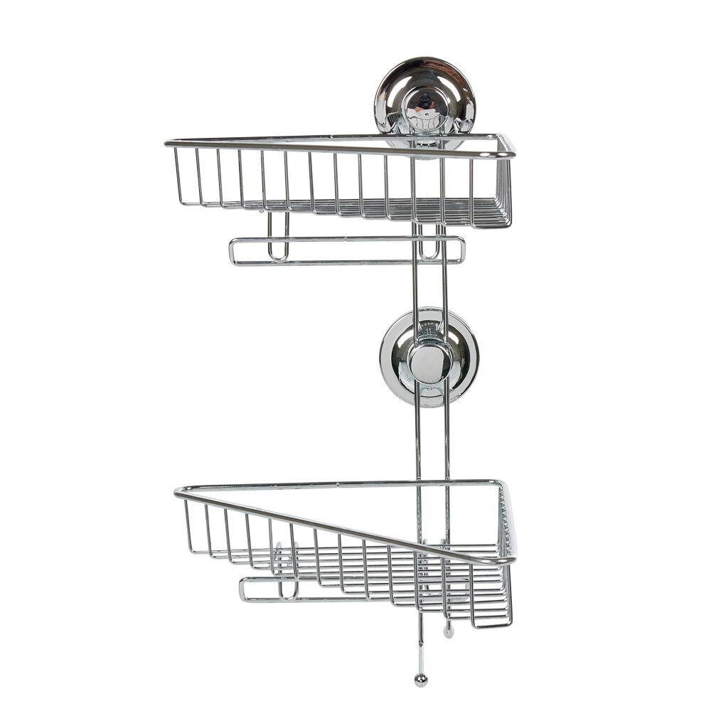 étagère de douche 2 paniers d angle à ventouse gris