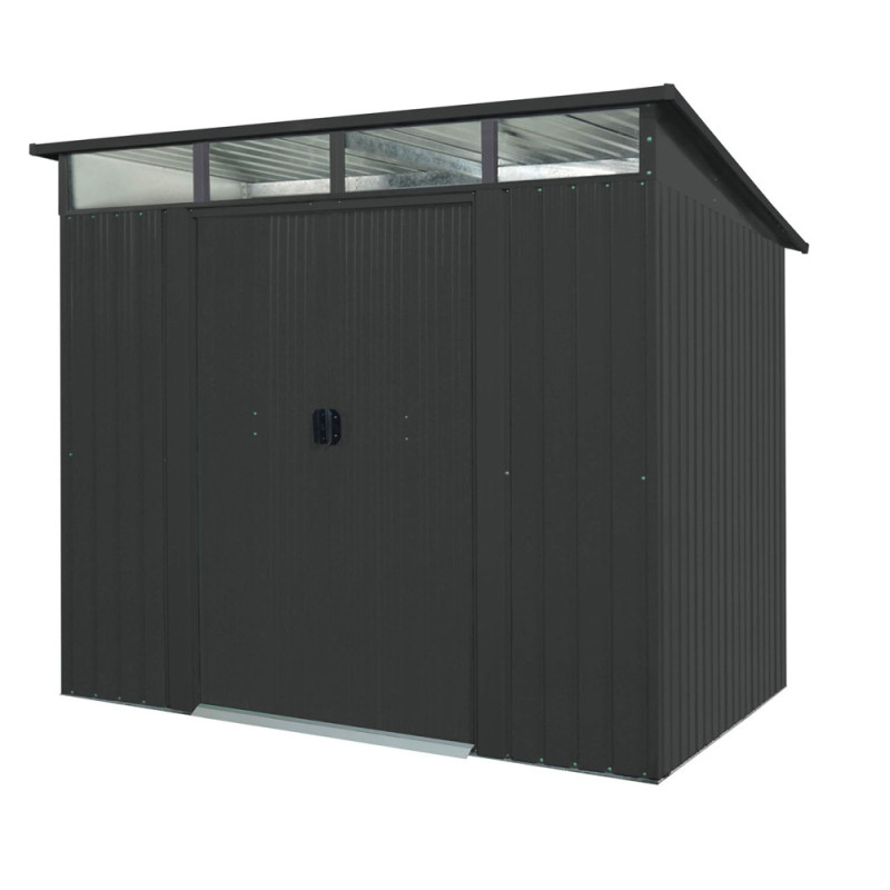 Abri de jardin en métal Lübeck double porte gris anthracite 2,38 x 1,93 x 2,03 m PERGART