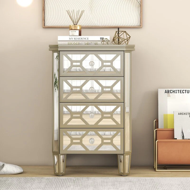 Elegant Mirrored 4-Drawer Chest for Bedroom