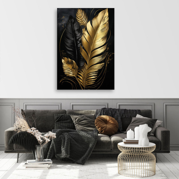Feeby Obraz na płótnie, Liście Palmy Czarno Złote Loft 40x60