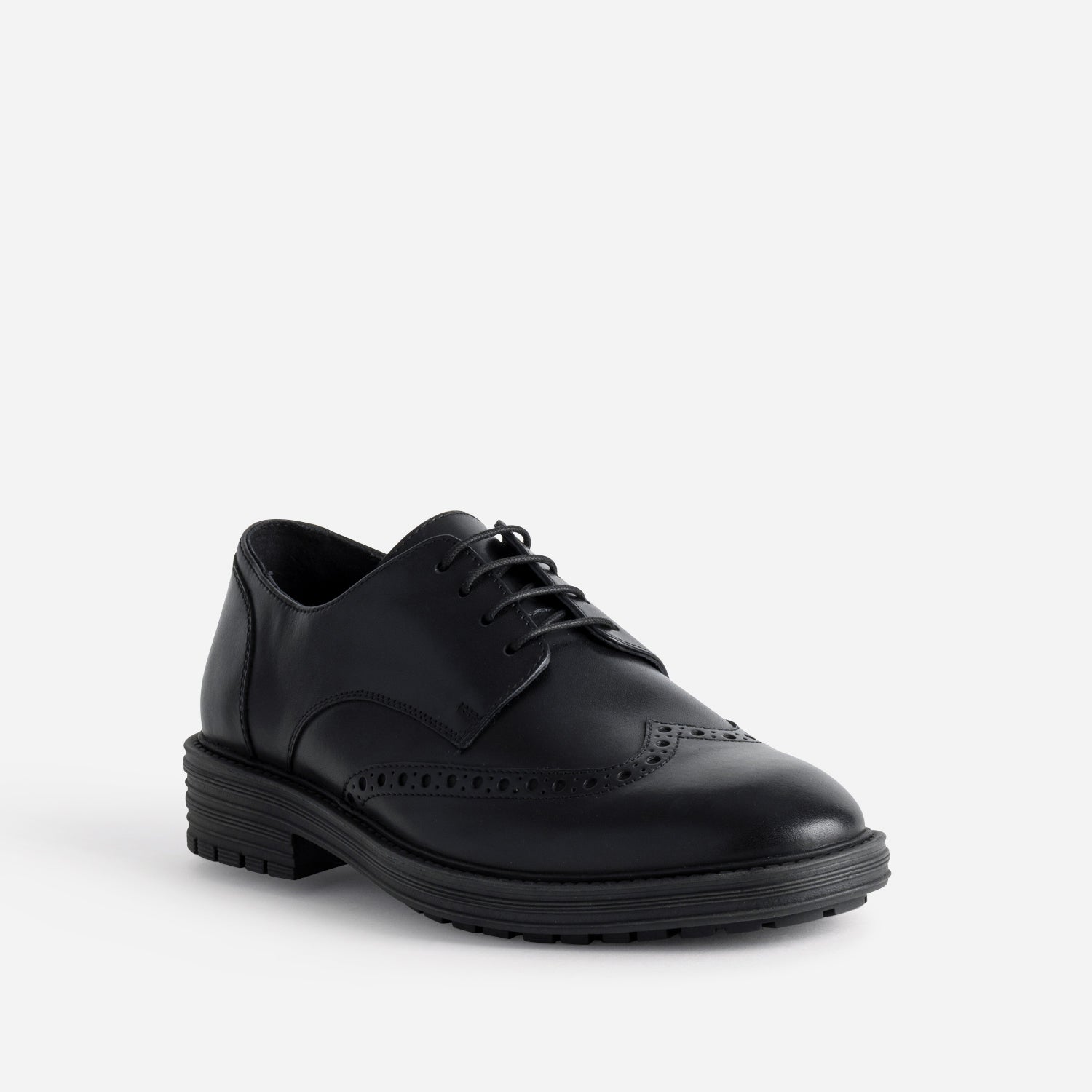 Derby noir cuir bout fleuri