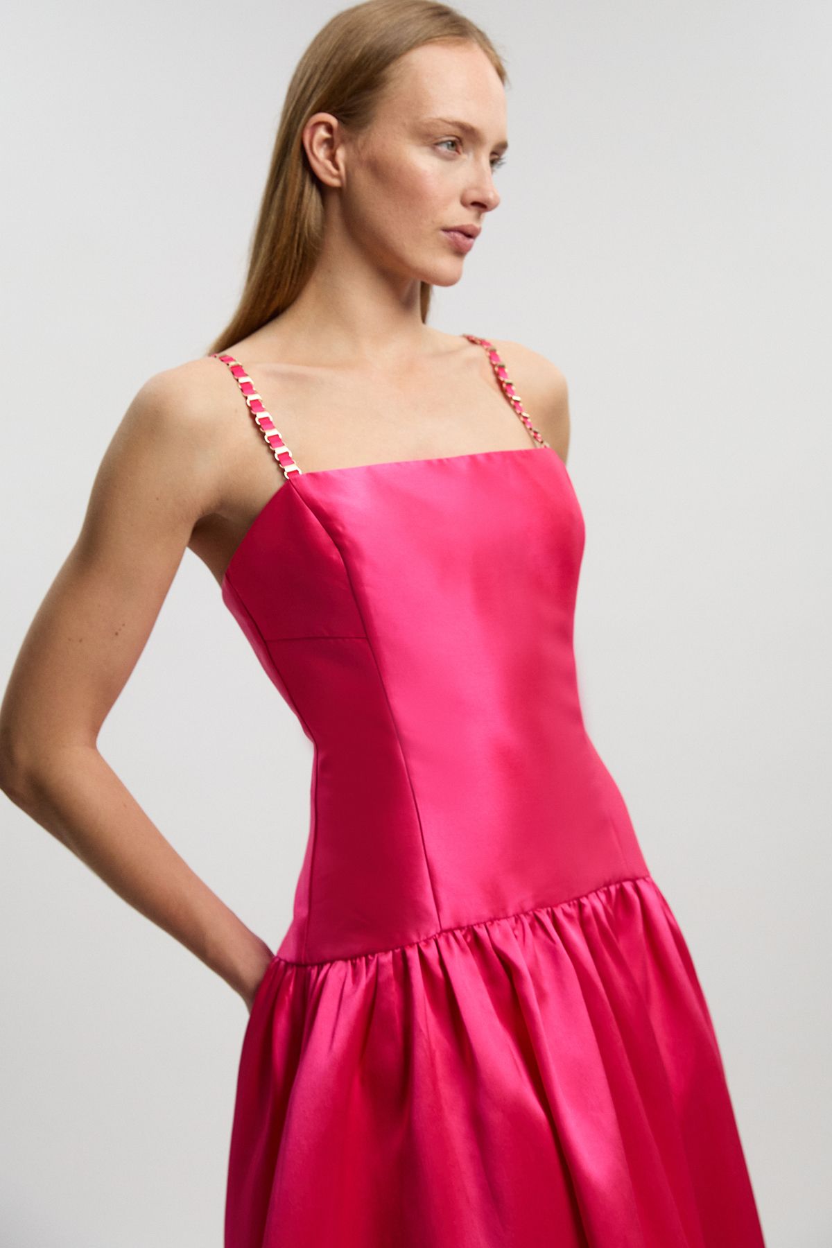 KarenMillen Petite Twill Contrast Strappy Woven Maxi Dress