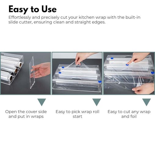 NNEWDS 3 in 1 Acrylic Wrap Dispenser with Cutter and Labels (Clear) GO-WD-103-SYD