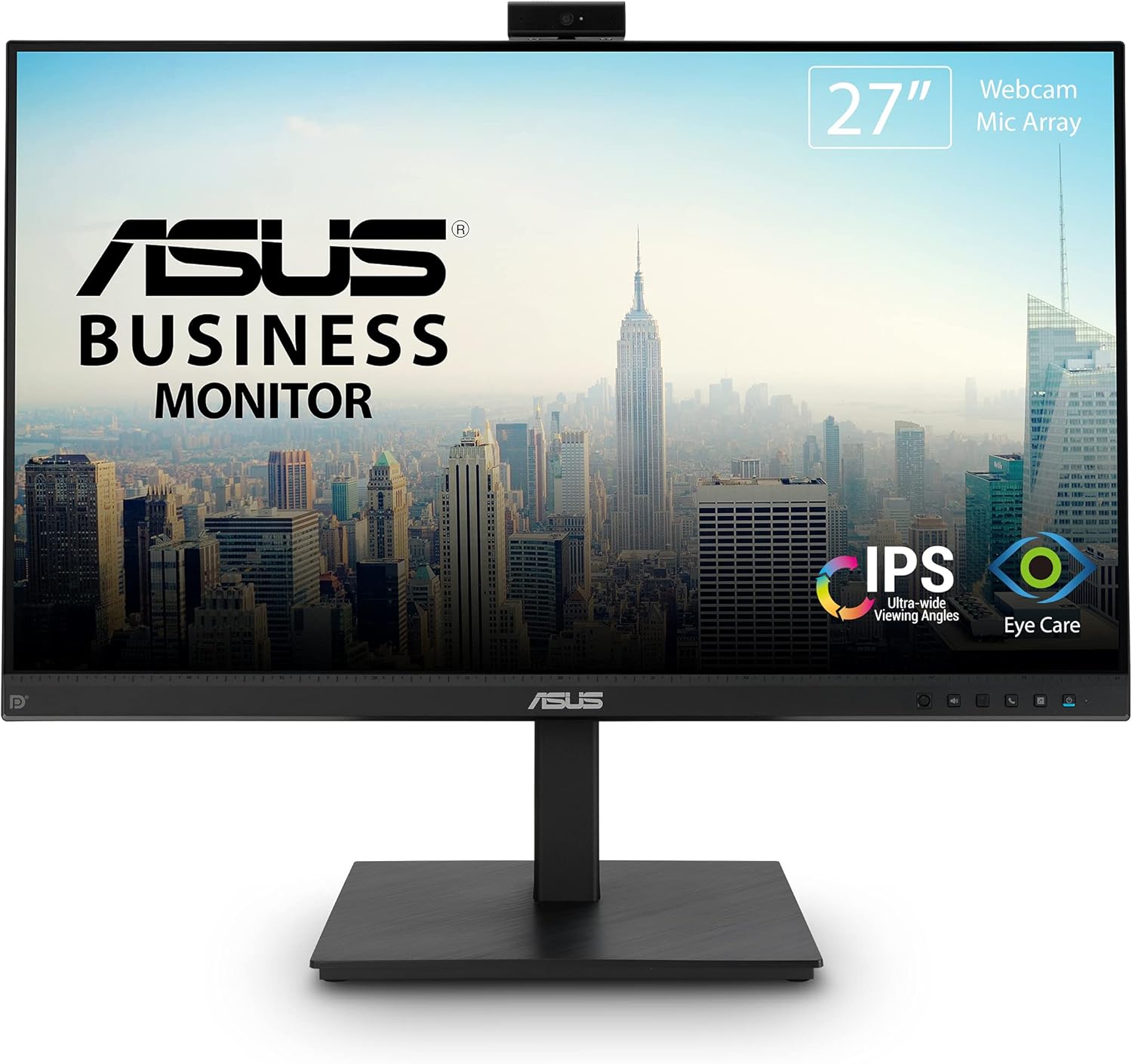 ASUS 27” 1080P Video Conference Monitor (BE279QSK) - Full HD  IPS  Built-in Adjustable 2MP Webcam  Mic Array  Speakers  Eye Care  Wall Mountable  Frameless  HDMI  DisplayPort  VGA  Height Adjustable