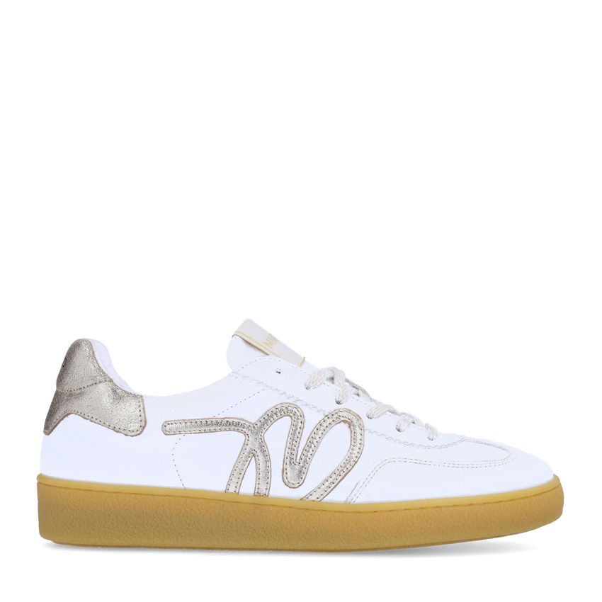 Manfield Witte leren sneakers met metallic details