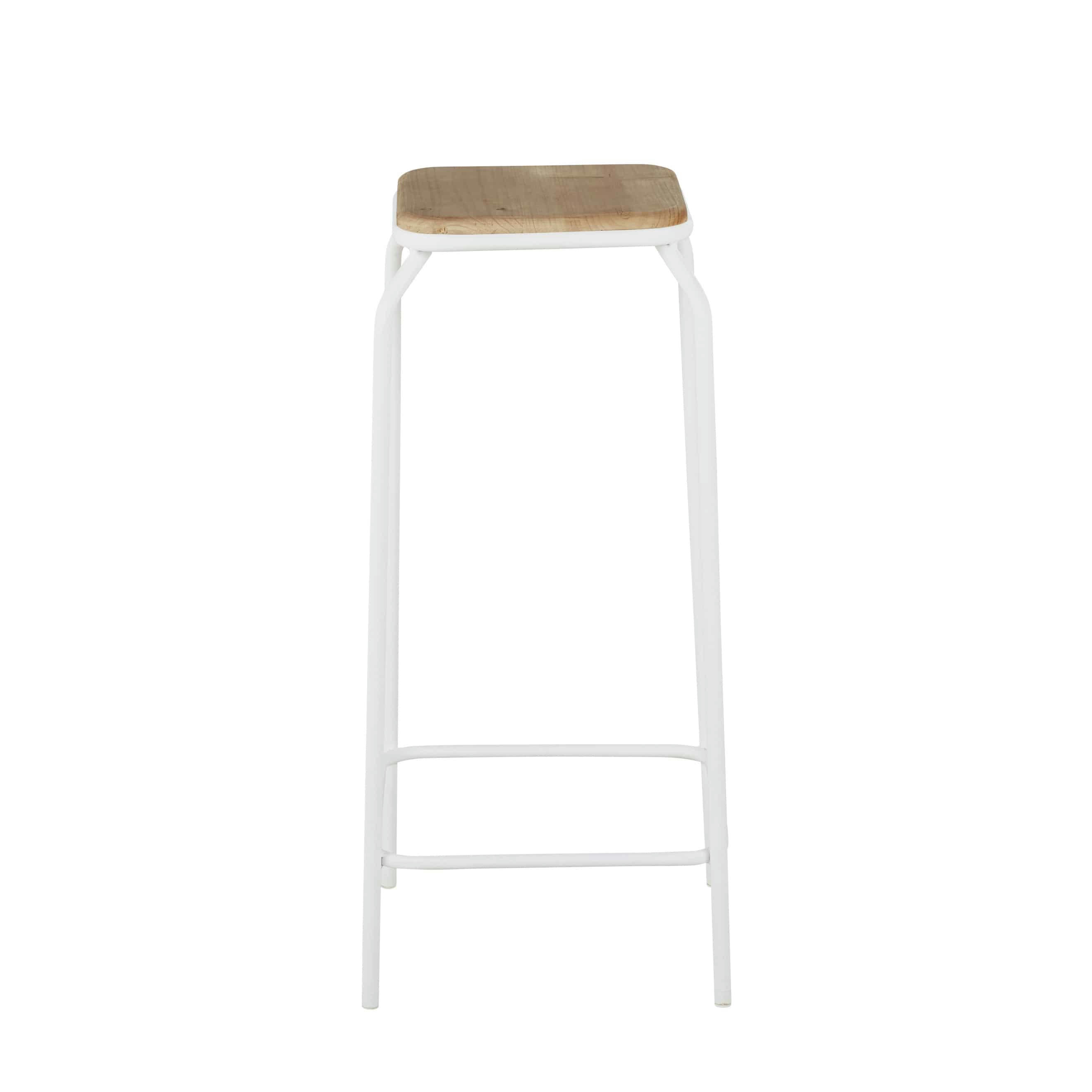 Kraft - Tabourets de bar en métal blanc et bois de sapin (x2) H75