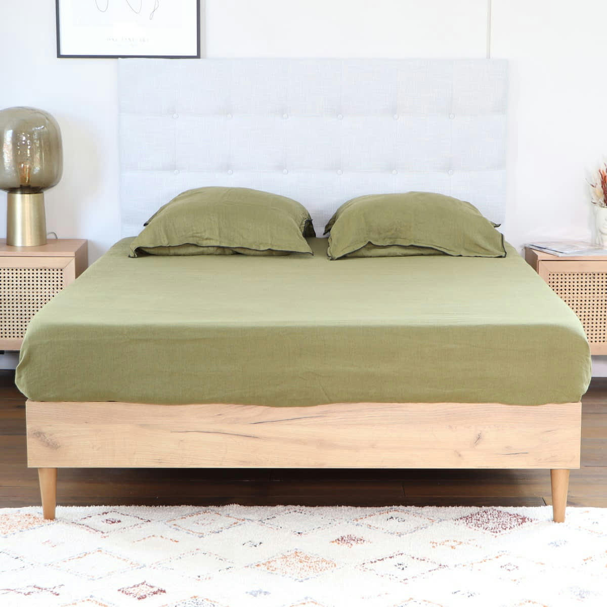 - Tête de lit capitonnée en tissu gris clair 160 cm