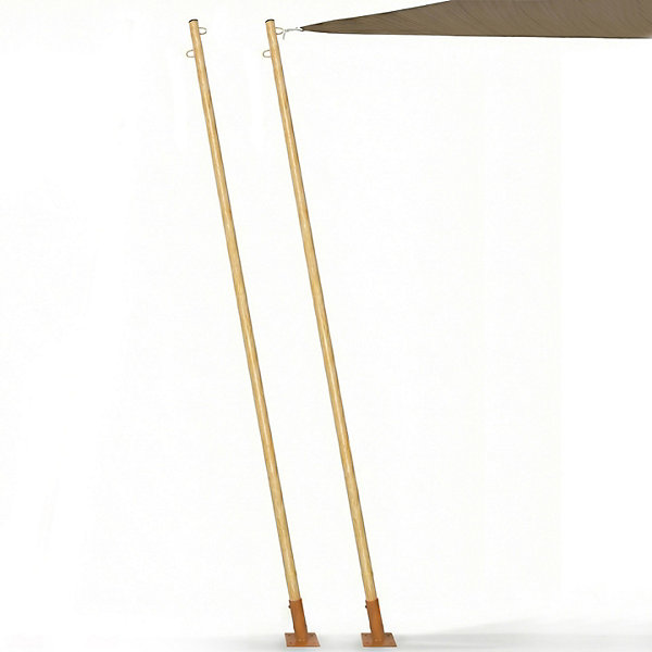 Lot de 2 mâts de fixation effet bois pour voile d'ombrage H.220 cm poteaux et bases acier