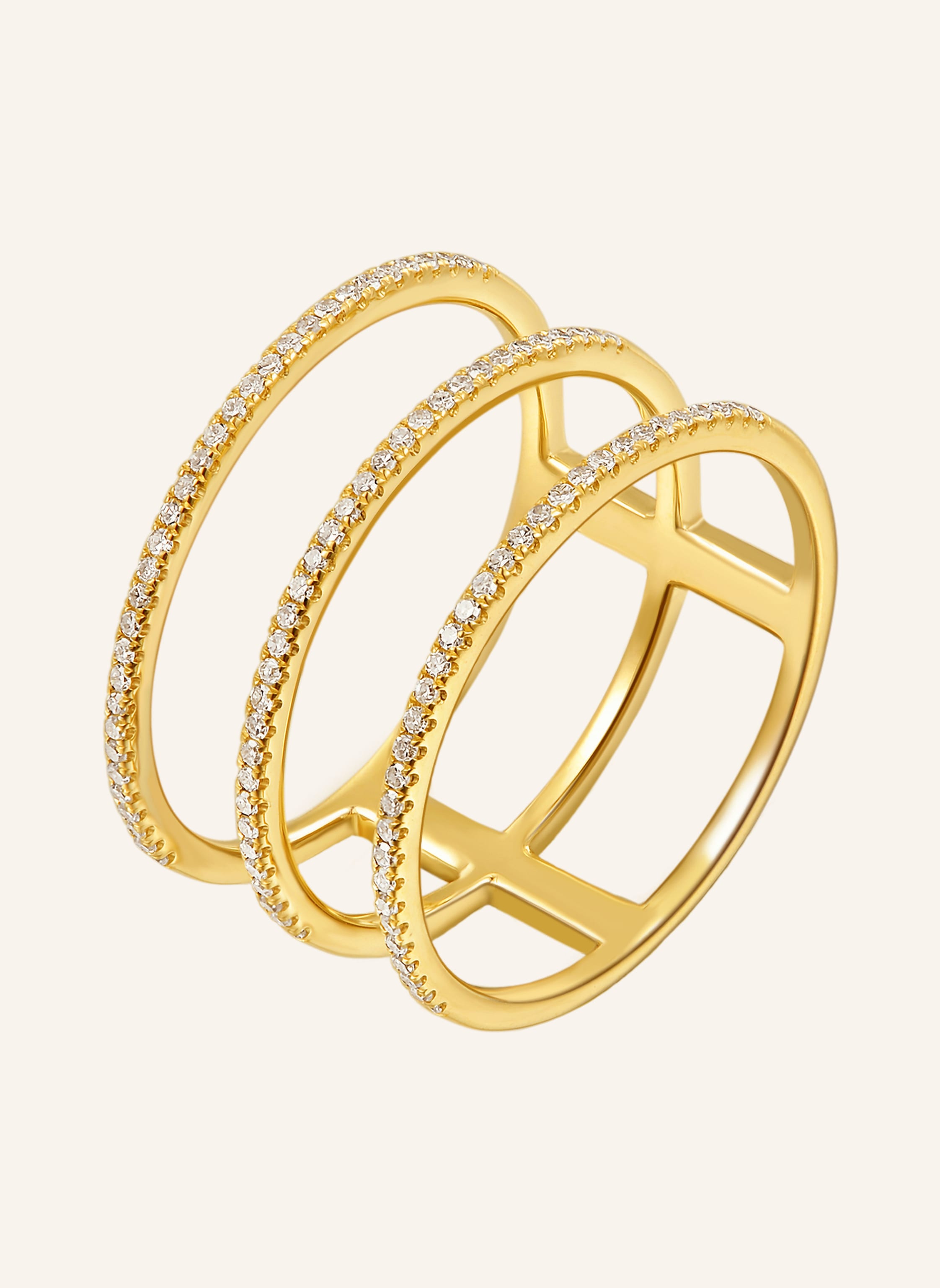 Leaf Ring TRIPLE aus 18 Karat Gelbgold mit Diamanten