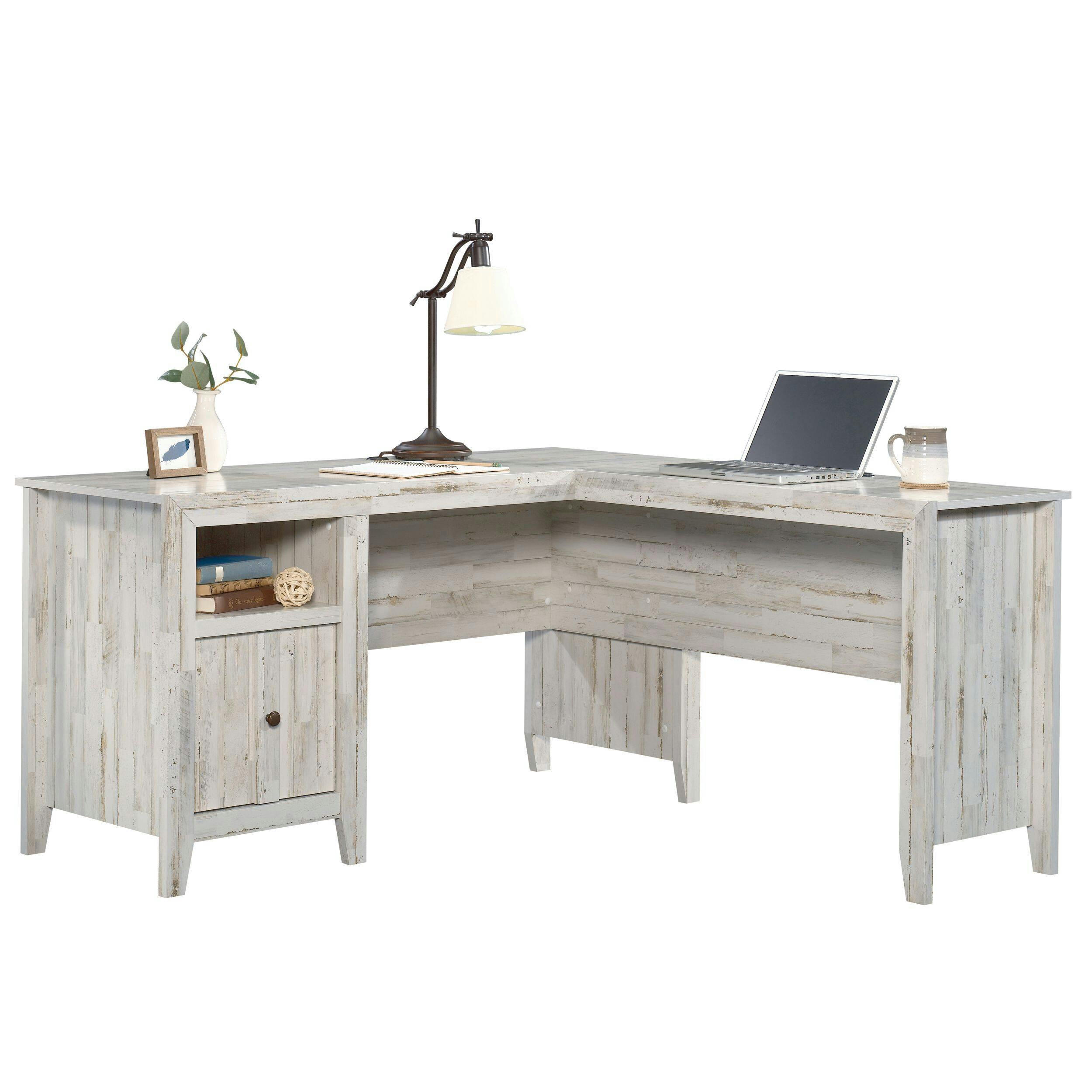 Sauder Dakota Pass Easy-to-Assemble L-Desk with Storage, White Plank
