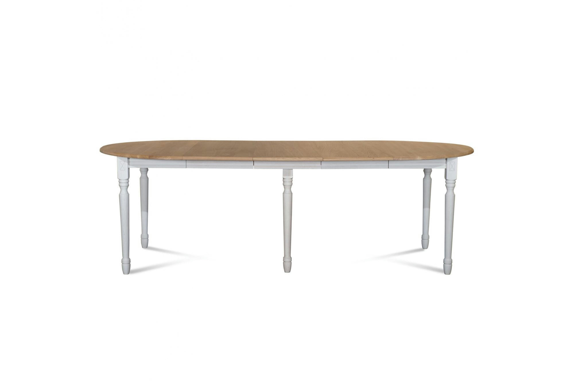 VICTORIA - Table ronde 6 pieds tournés 115 cm + 3 rallonges bois