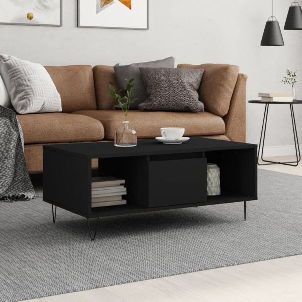 Stolik Kawowy Ława Stół Czarny 90x50x36.5 Szuflady Do Salonu Do Pokoju