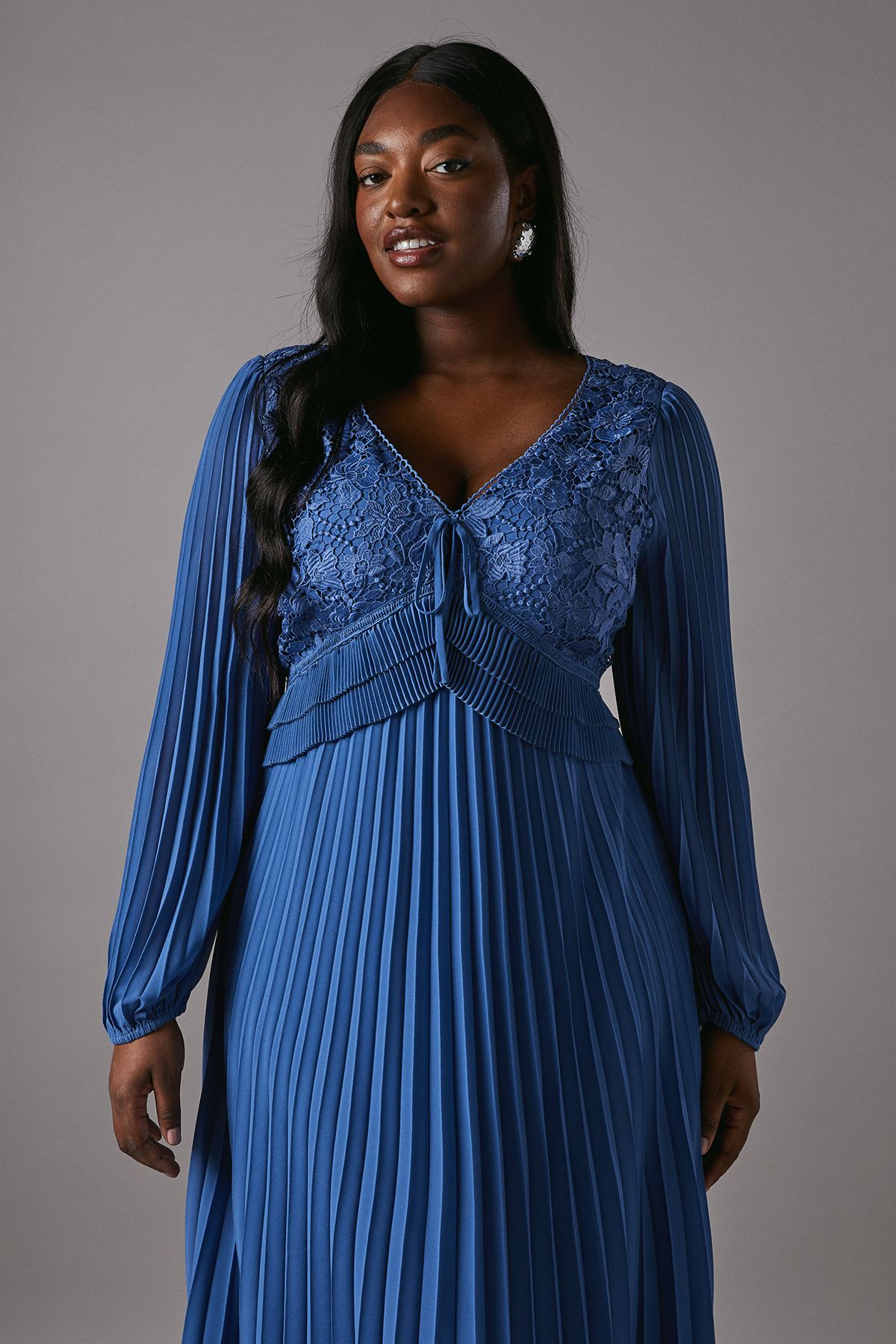 Coast Plus Lace Insert Long Sleeve Pleat Dress